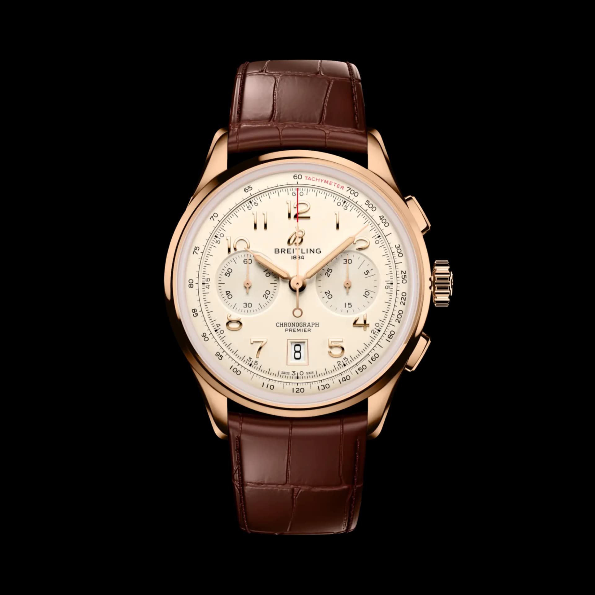 Breitling Premier B01 Chronograph 42 – Kırmızı Altın, Krem Kadran, Kahverengi Timsah Derisi Kayış 1