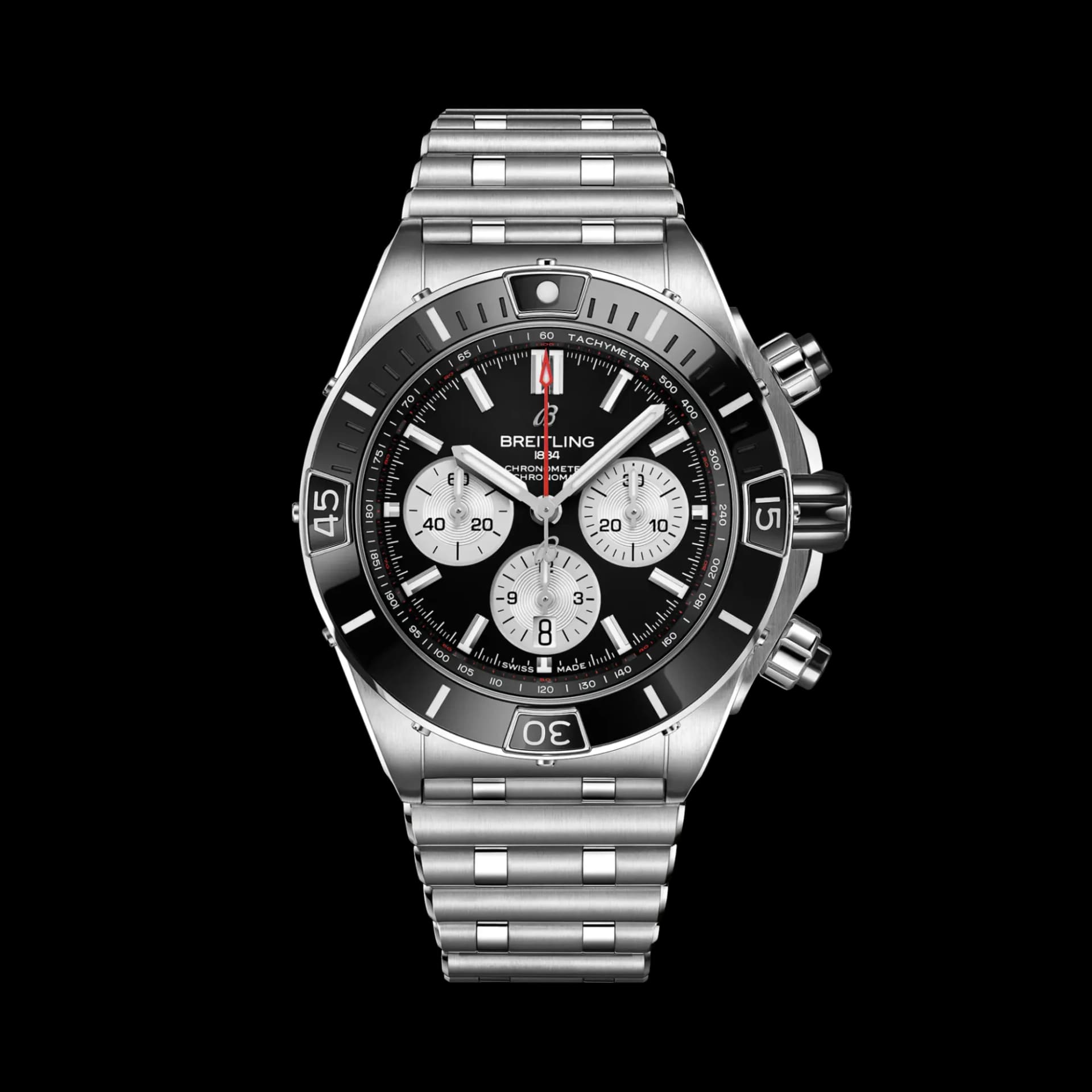 Breitling Super Chronomat B01 44 – Çelik, Siyah Kadran, Çelik Bilezik 1