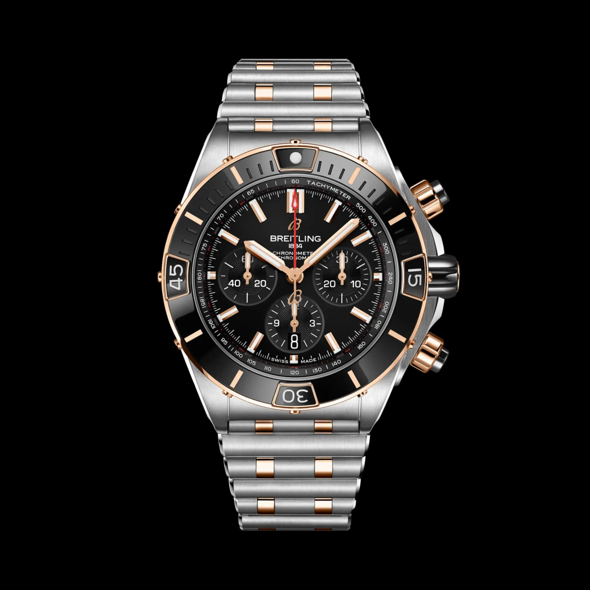 Breitling Super Chronomat B01 44 – Çelik ve Kırmızı Altın, Siyah Kadran, Çelik ve Kırmızı Altın Bilezik 1