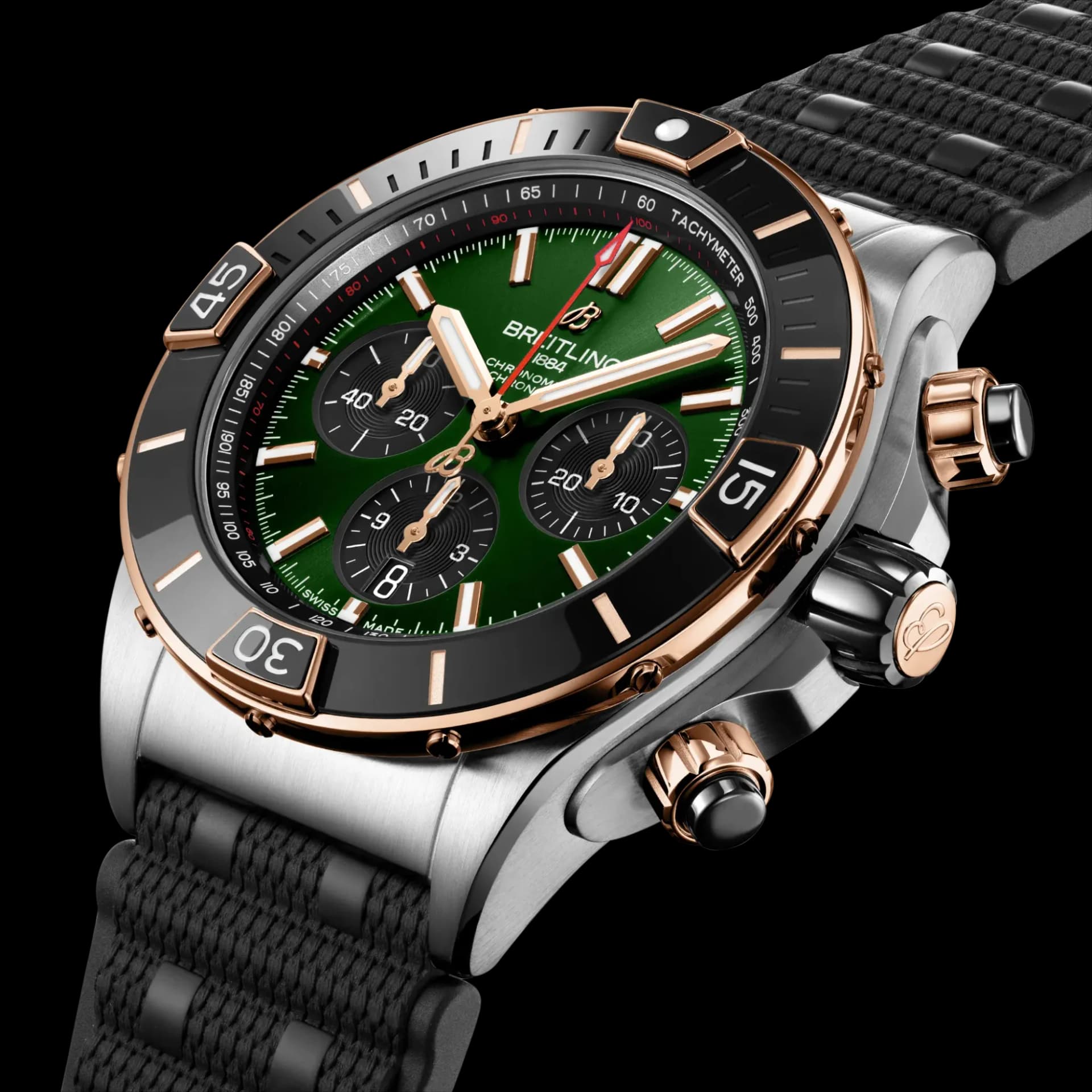 Breitling Super Chronomat B01 44 – Çelik ve Kırmızı Altın, Yeşil Kadran, Siyah Kauçuk Kayış 2
