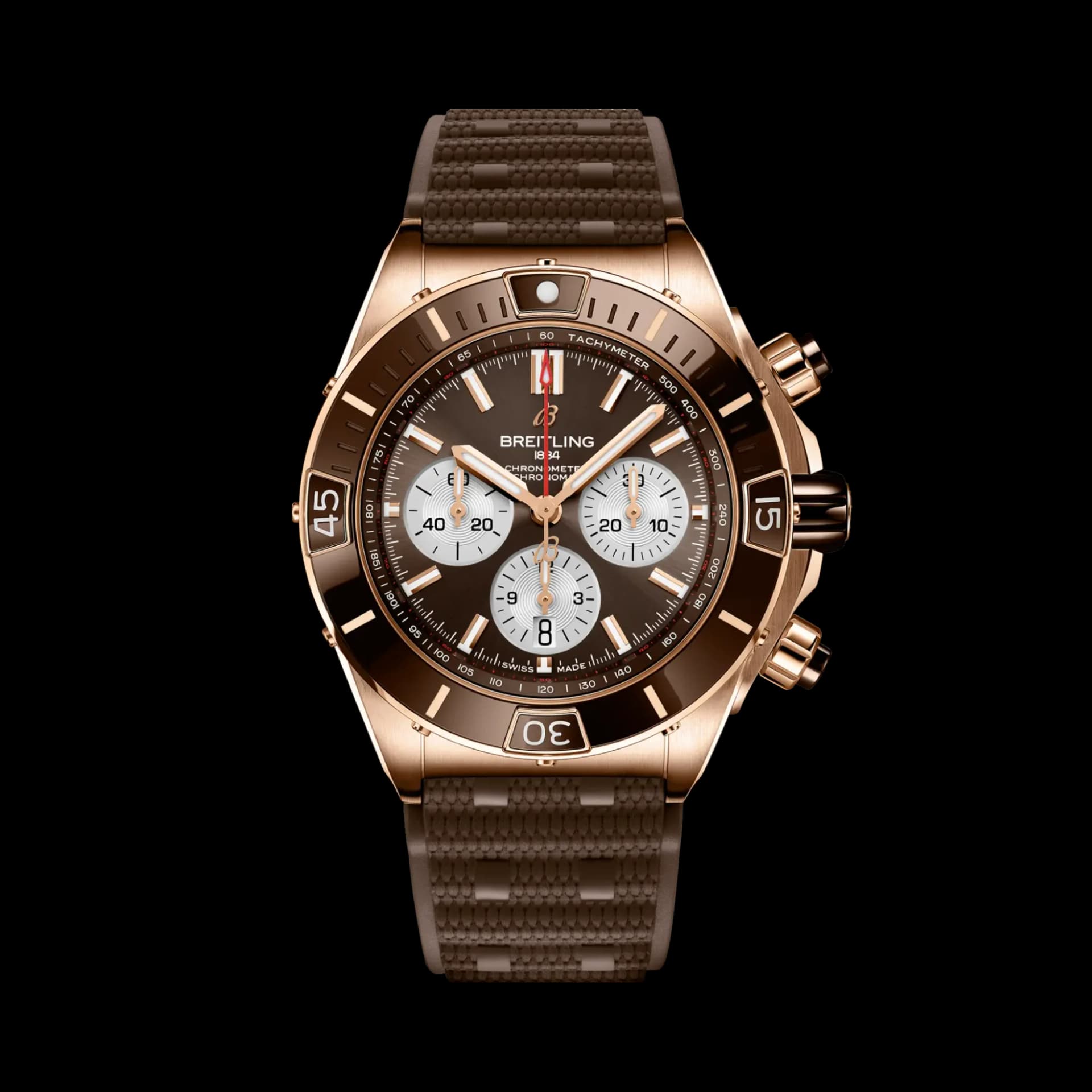 Breitling Super Chronomat B01 44 – Kırmızı Altın, Kahverengi Kadran, Kahverengi Kauçuk Kayış 1