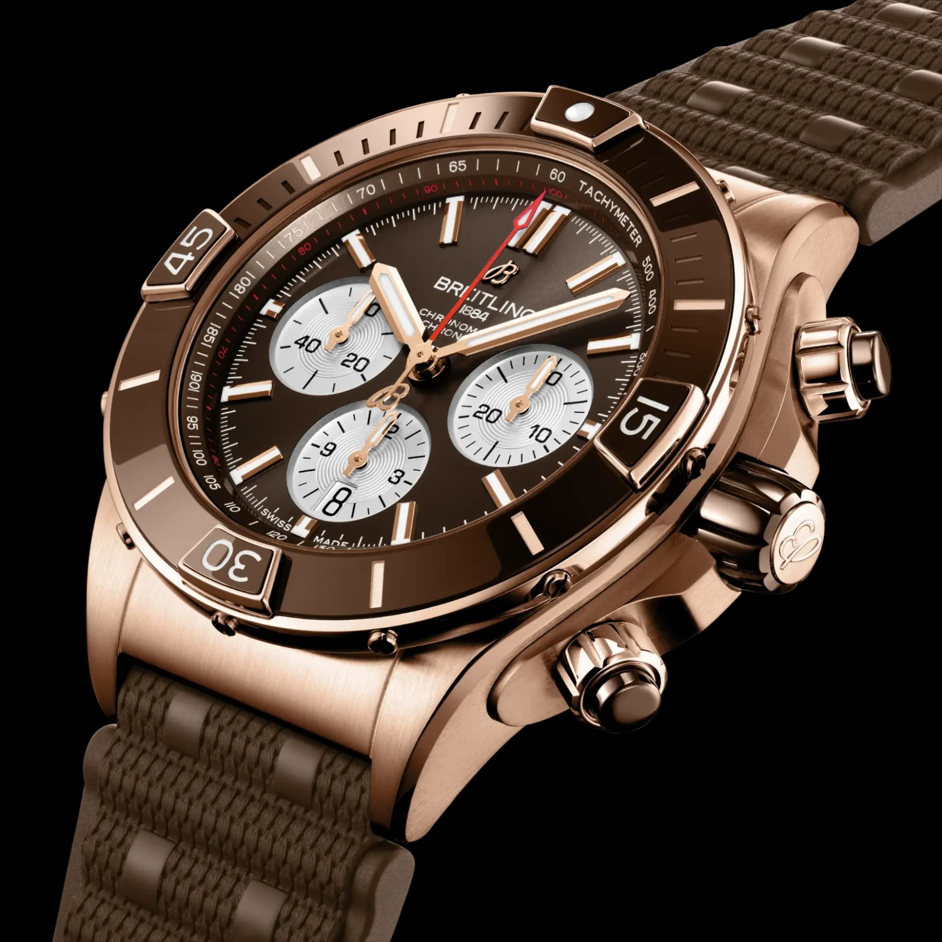 Breitling Super Chronomat B01 44 – Kırmızı Altın, Kahverengi Kadran, Kahverengi Kauçuk Kayış 2
