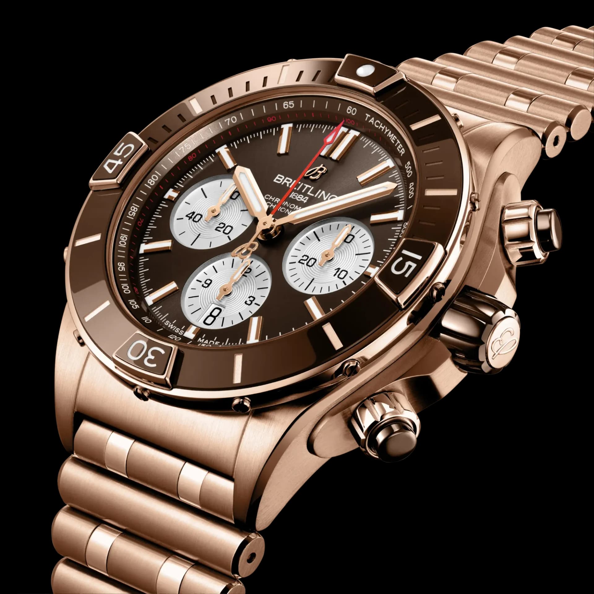Breitling Super Chronomat B01 44 – Kırmızı Altın, Kahverengi Kadran, Kırmızı Altın Bilezik 2