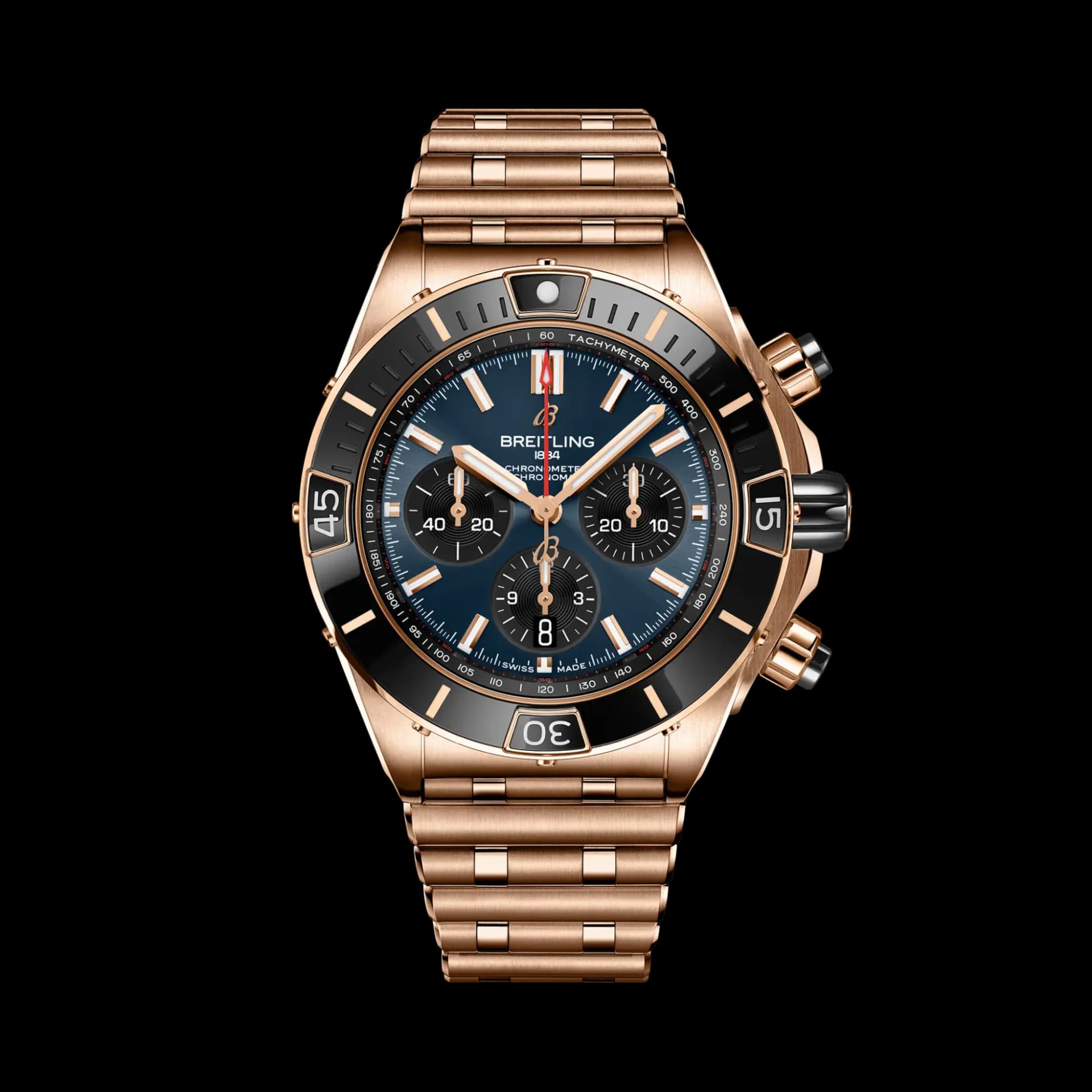 Breitling Super Chronomat B01 44 – Kırmızı Altın, Mavi Kadran, Kırmızı Altın Bilezik 1