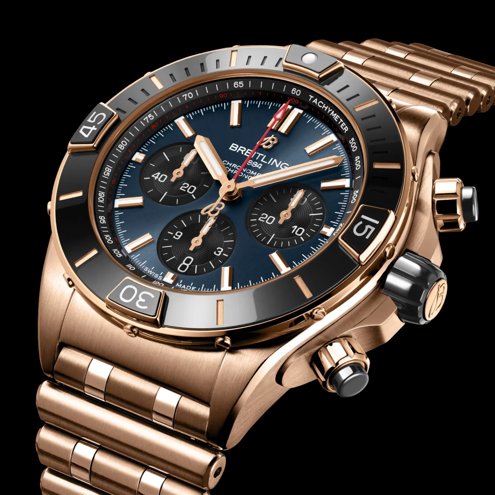Breitling Super Chronomat B01 44 – Kırmızı Altın, Mavi Kadran, Kırmızı Altın Bilezik 2