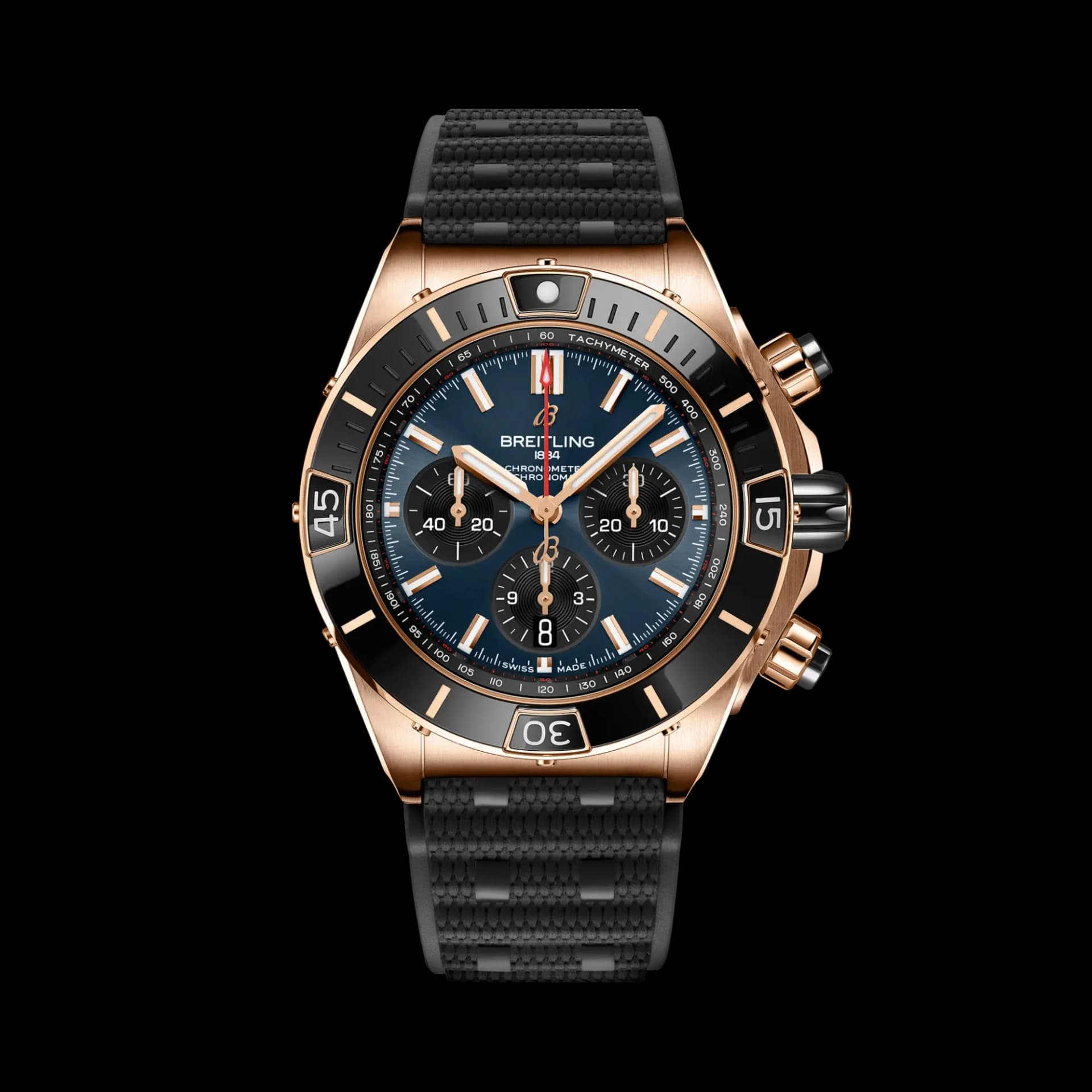 Breitling Super Chronomat B01 44 – Kırmızı Altın, Mavi Kadran, Siyah Kauçuk Kayış 1