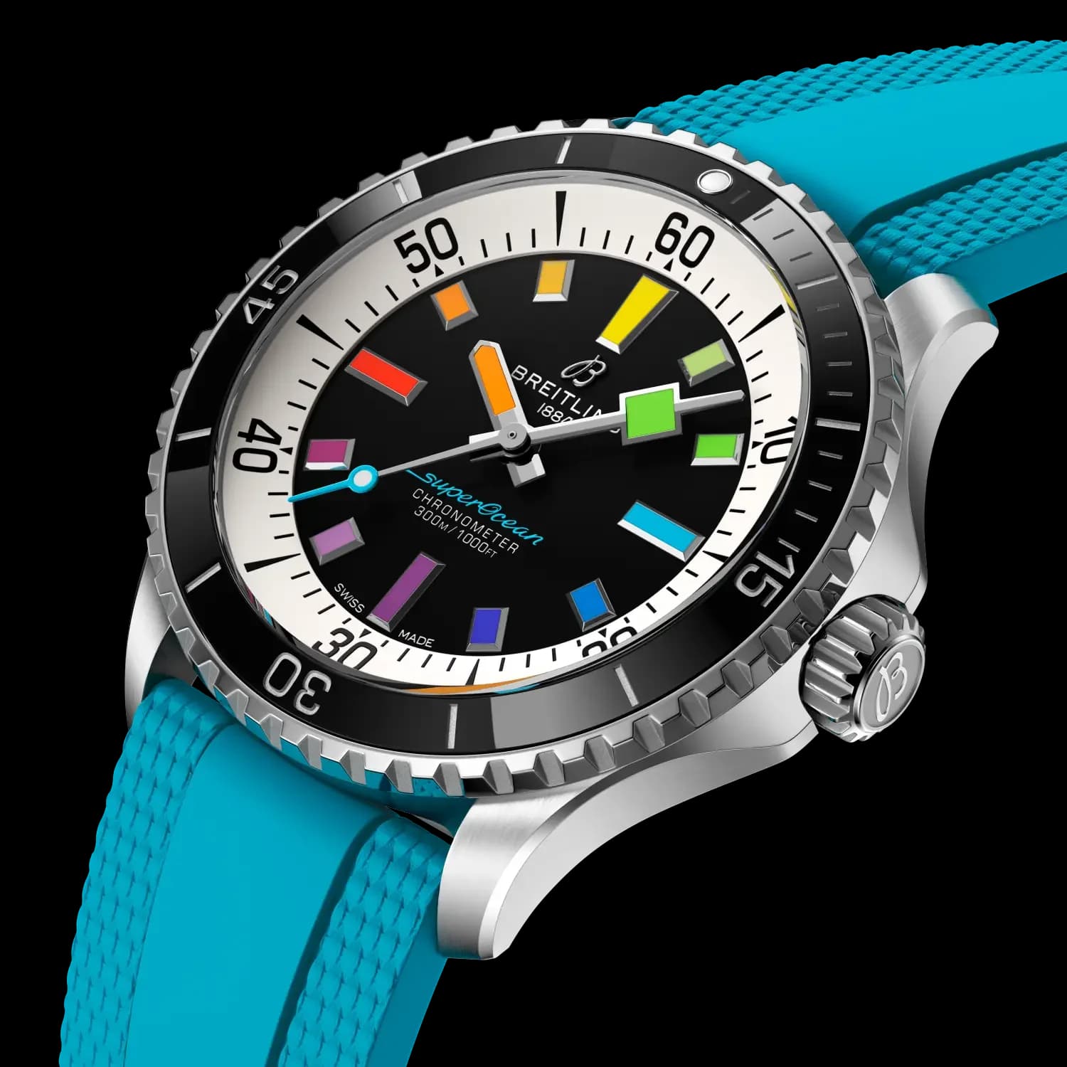 Breitling Superocean Automatic 42 – Çelik, Siyah Kadran, Turkuaz Kauçuk Kayış 2