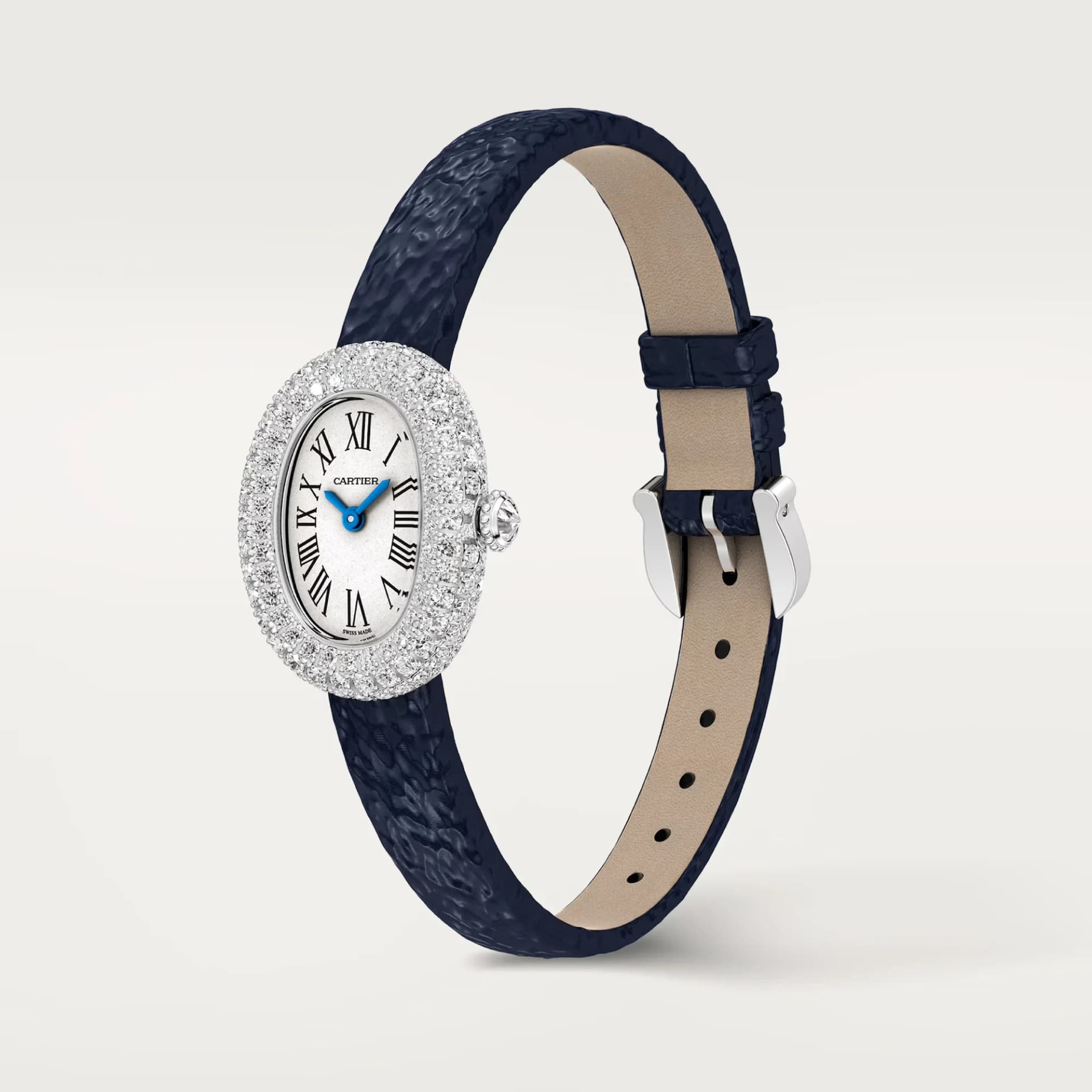 Cartier Baignoire Mini Model – Beyaz Altın, Pırlanta, Lacivert Deri Kayış 2
