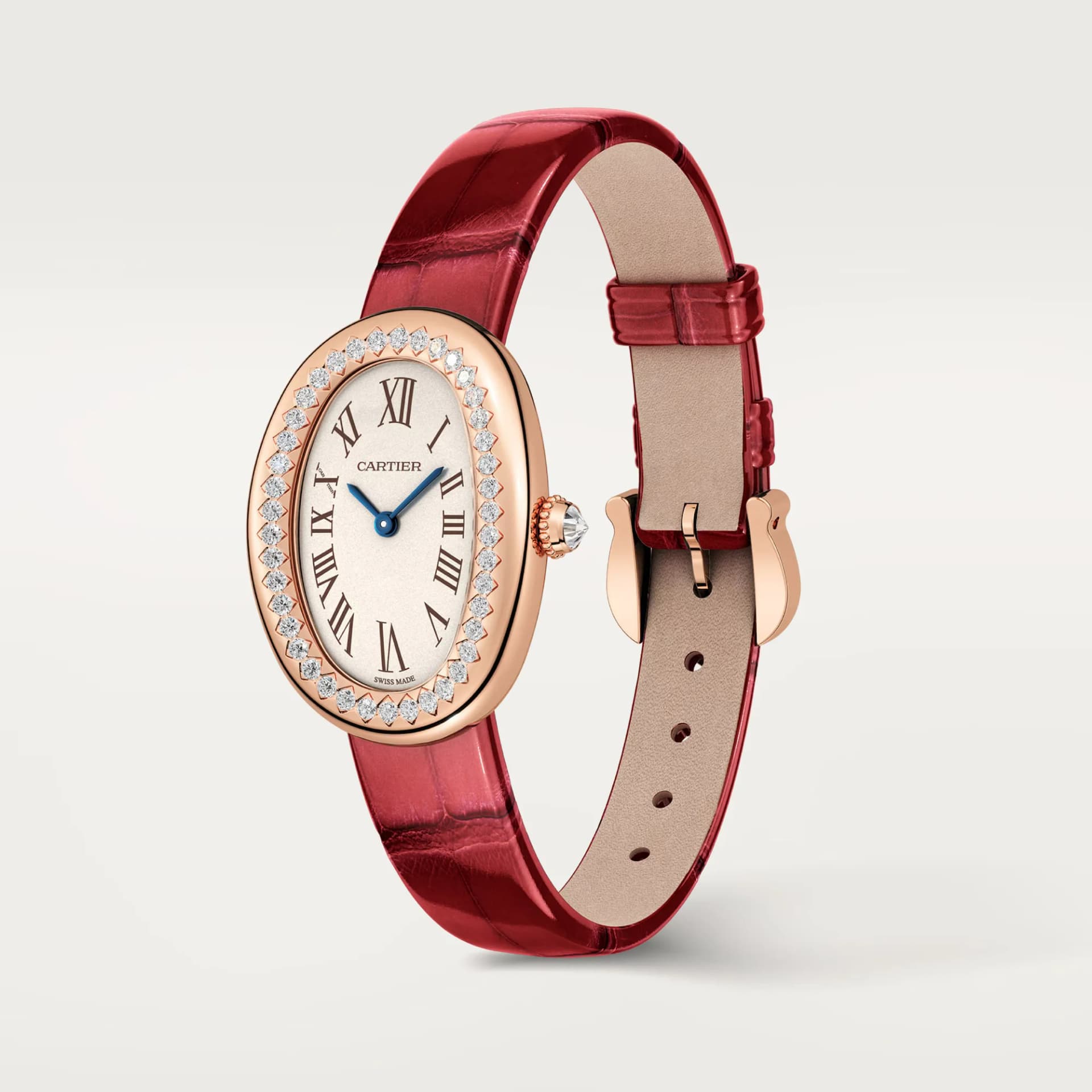 Cartier Baignoire Small Model – Pembe Altın, Pırlanta, Kırmızı Timsah Derisi Kayış 2