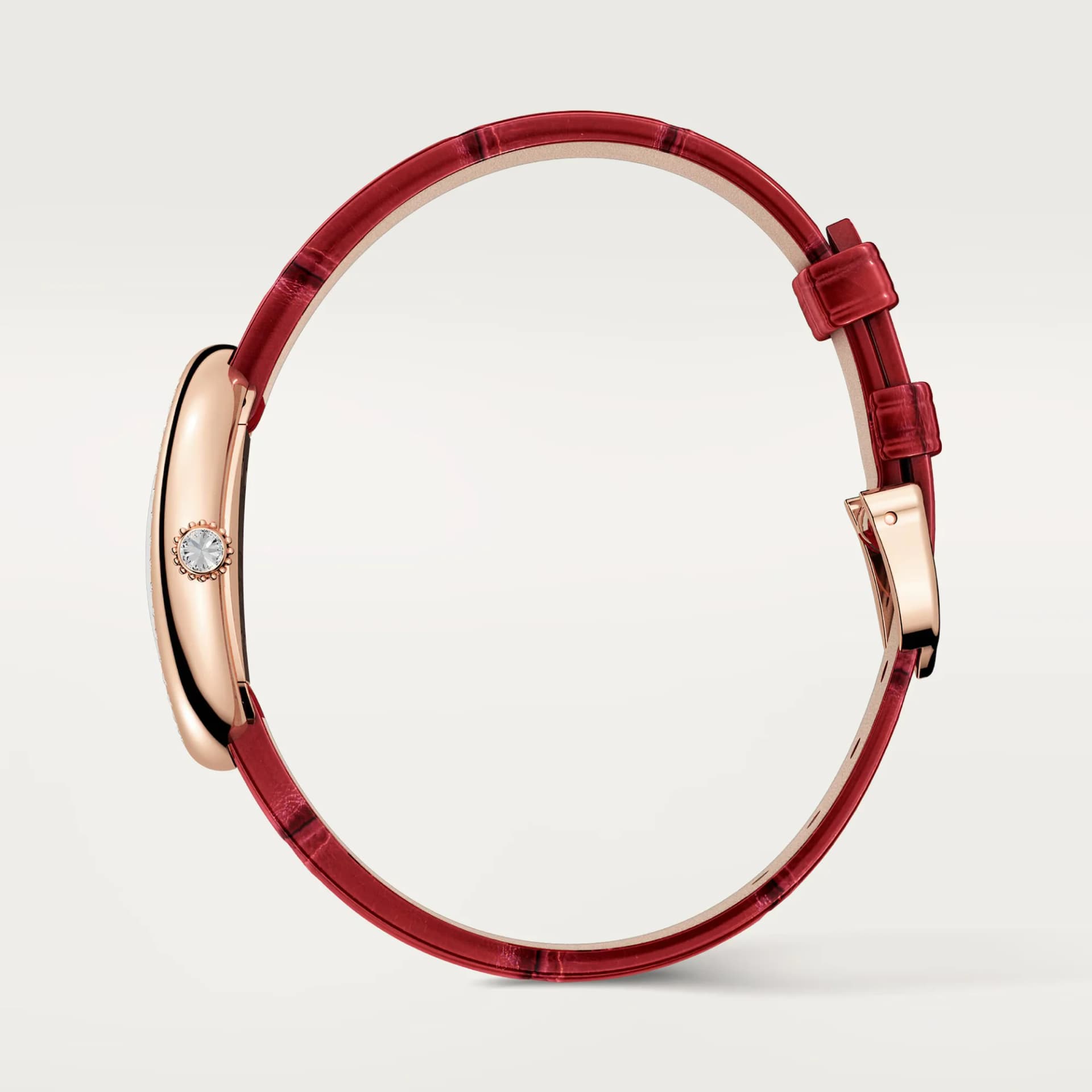 Cartier Baignoire Small Model – Pembe Altın, Pırlanta, Kırmızı Timsah Derisi Kayış 3