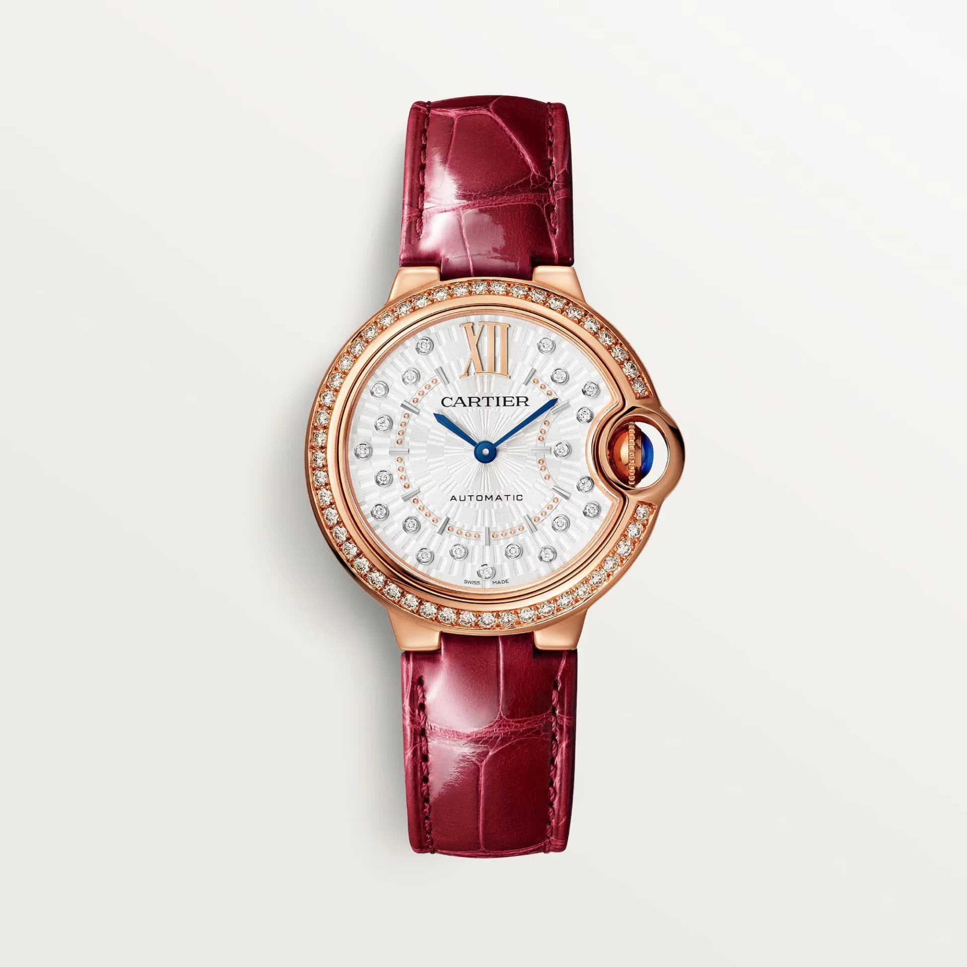 Cartier Ballon Bleu de Cartier 33 mm – Pembe Altın, Pırlanta, Pırlantalı Kadran, Bordo Timsah Derisi Kayış 1