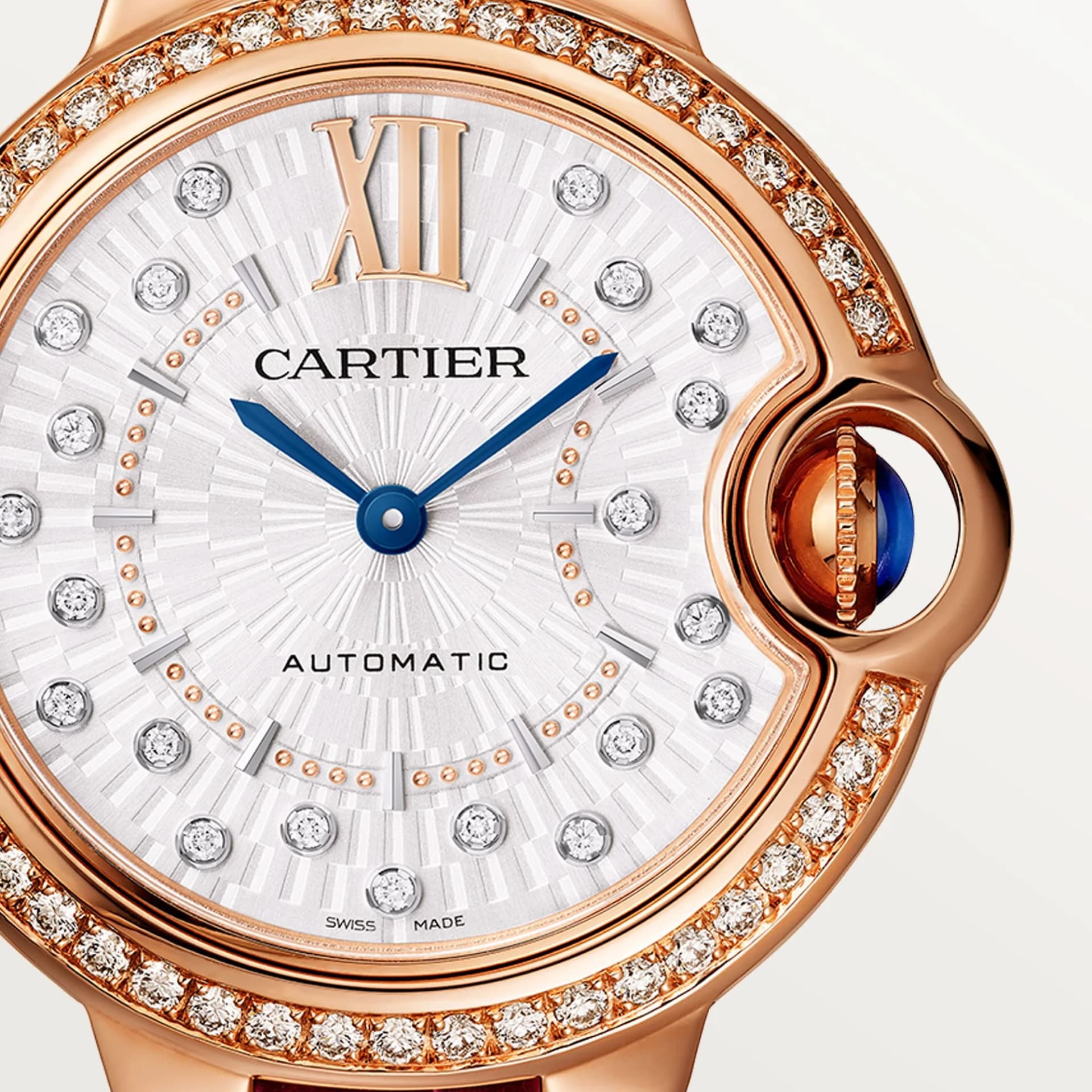 Cartier Ballon Bleu de Cartier 33 mm – Pembe Altın, Pırlanta, Pırlantalı Kadran, Bordo Timsah Derisi Kayış 3