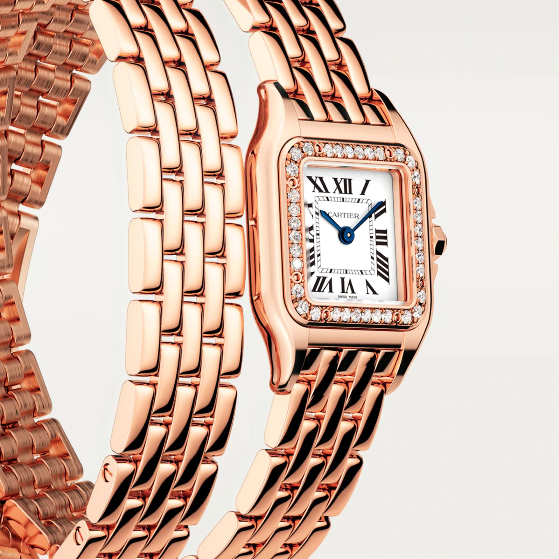 Cartier Panthère de Cartier Small Model – Pembe Altın, Pırlanta, Gümüş Kadran, Çift Tur Bilezik 2