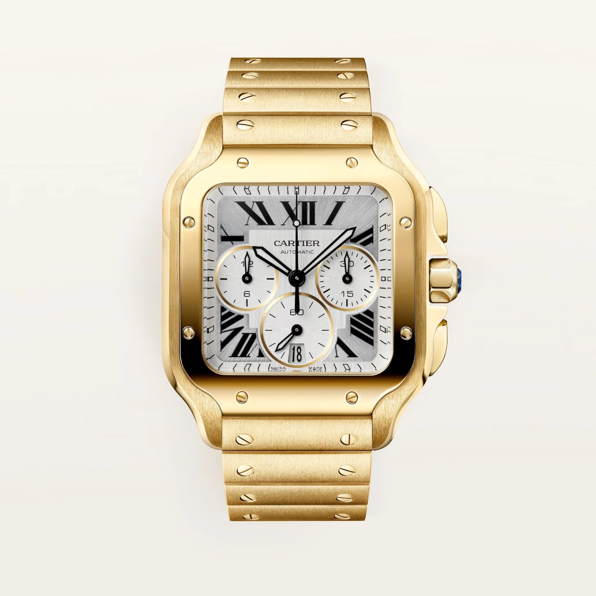 Cartier Santos de Cartier Large Model – Sarı Altın, Gümüş Kadran, Bilezik ve Kayış 1