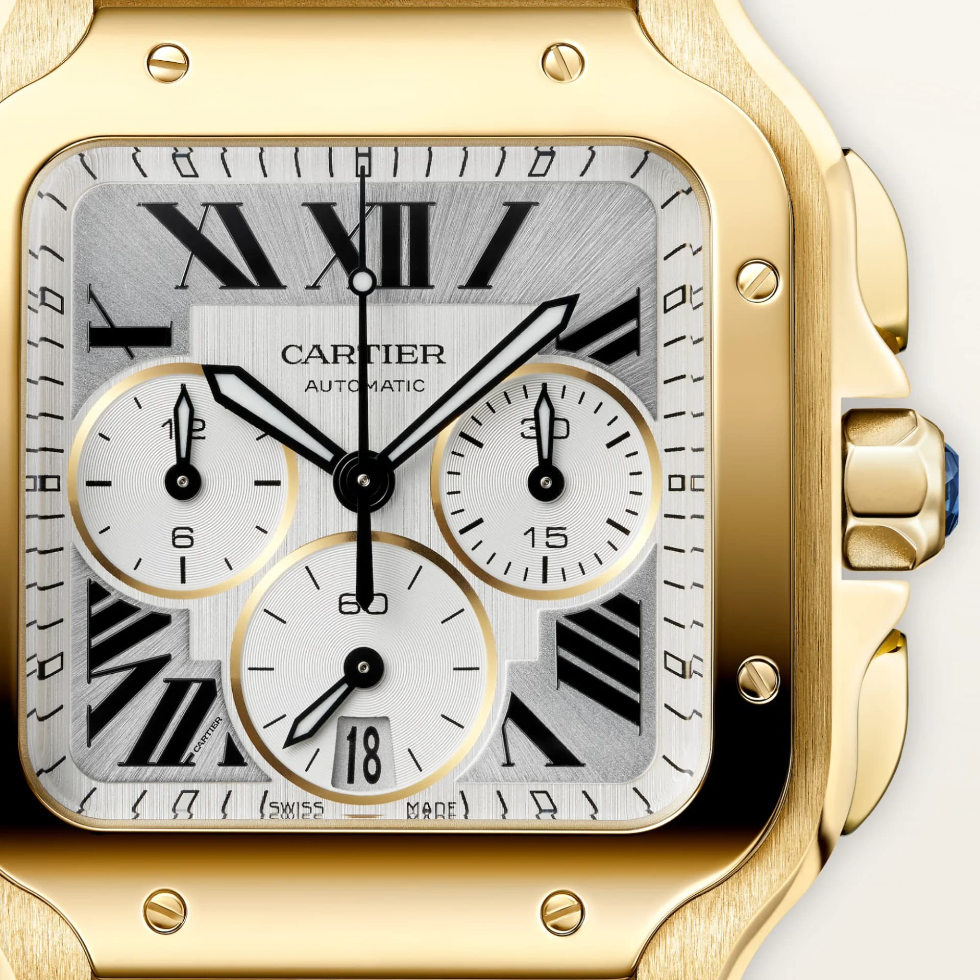 Cartier Santos de Cartier Large Model – Sarı Altın, Gümüş Kadran, Bilezik ve Kayış 3