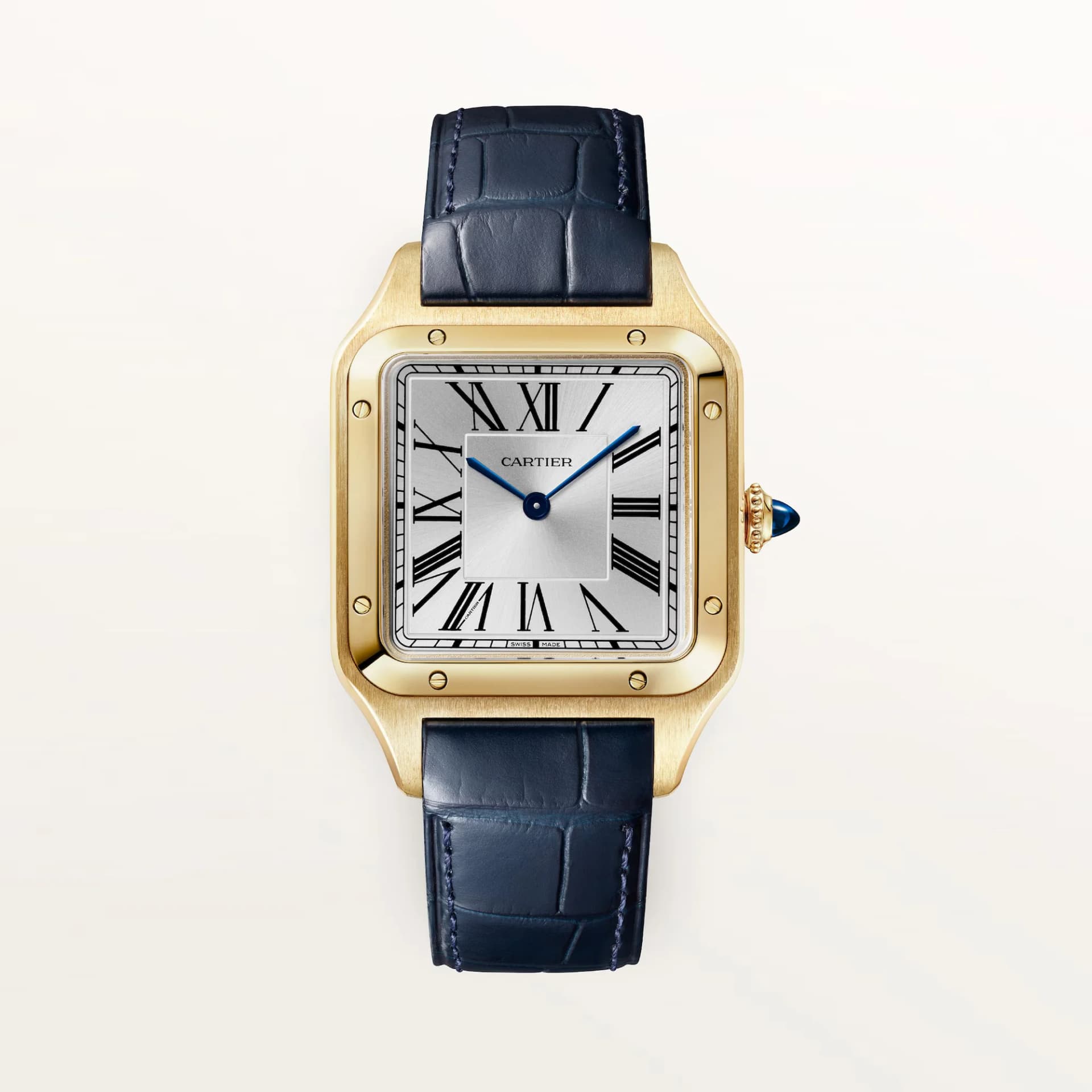 Cartier Santos-Dumont Large Model – Sarı Altın, Gümüş Kadran, Lacivert Timsah Derisi Kayış 1