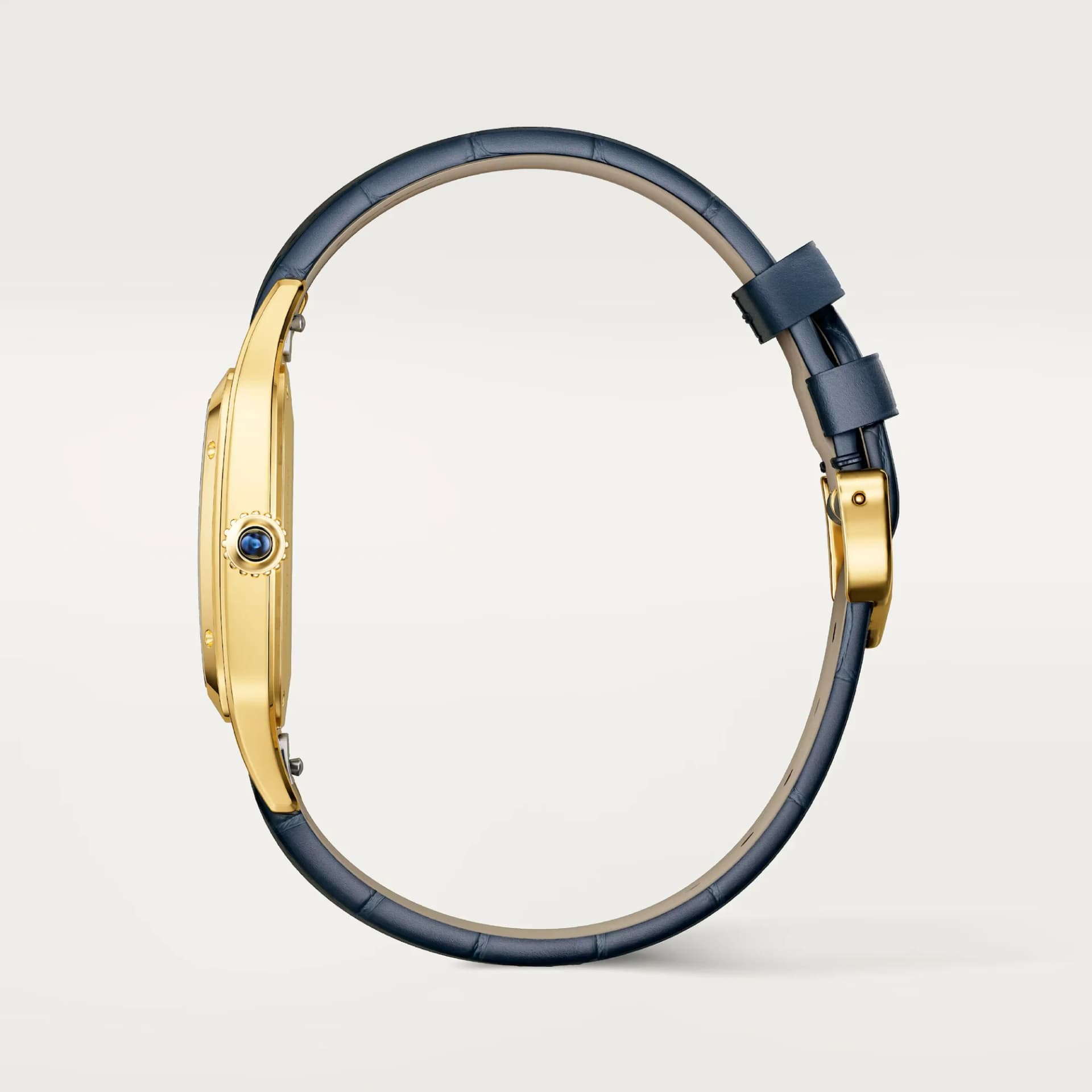 Cartier Santos-Dumont Large Model – Sarı Altın, Gümüş Kadran, Lacivert Timsah Derisi Kayış 2