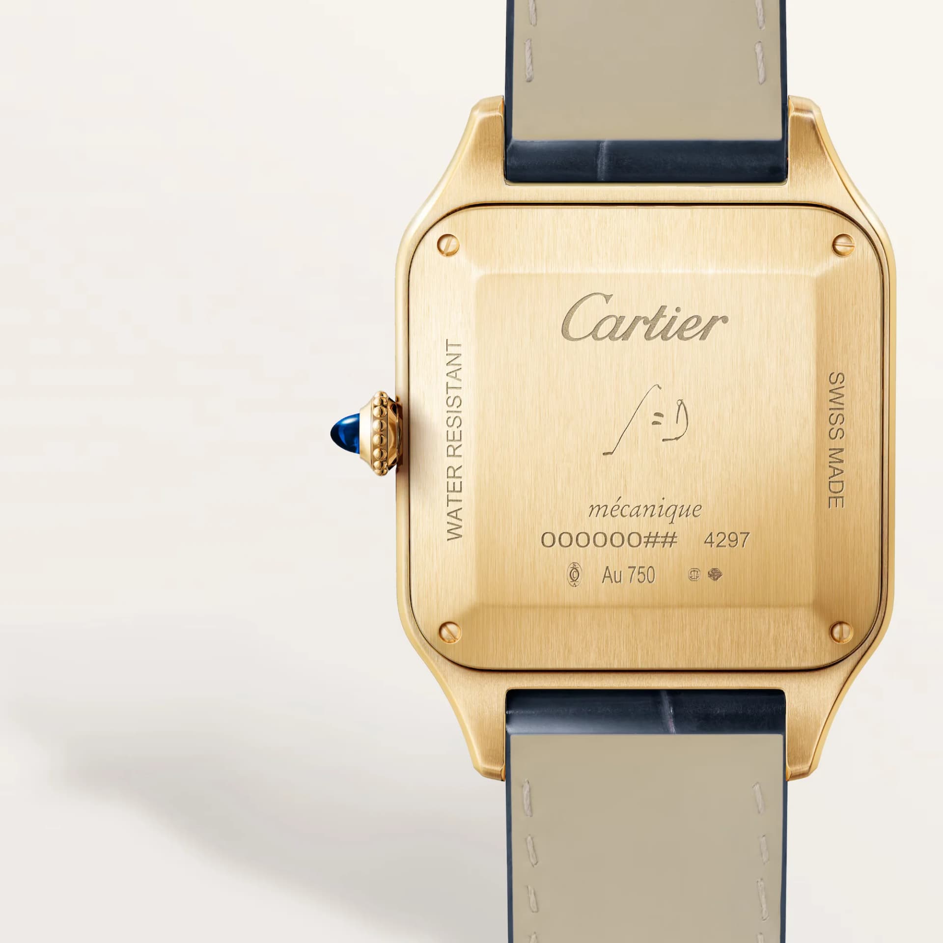 Cartier Santos-Dumont Large Model – Sarı Altın, Gümüş Kadran, Lacivert Timsah Derisi Kayış 3