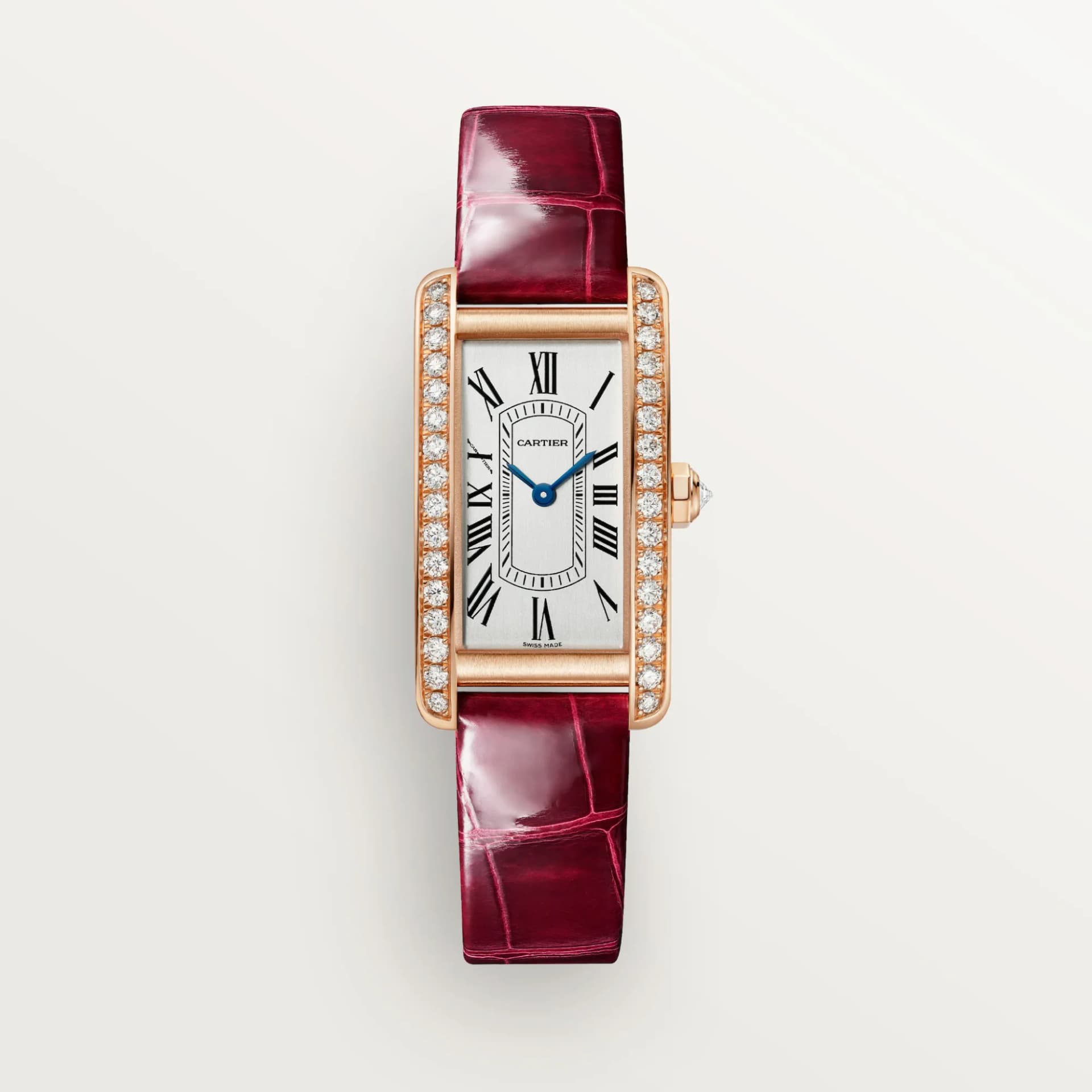 Cartier Tank Américaine Small Model – Pembe Altın, Pırlanta, Kırmızı Timsah Derisi Kayış 1
