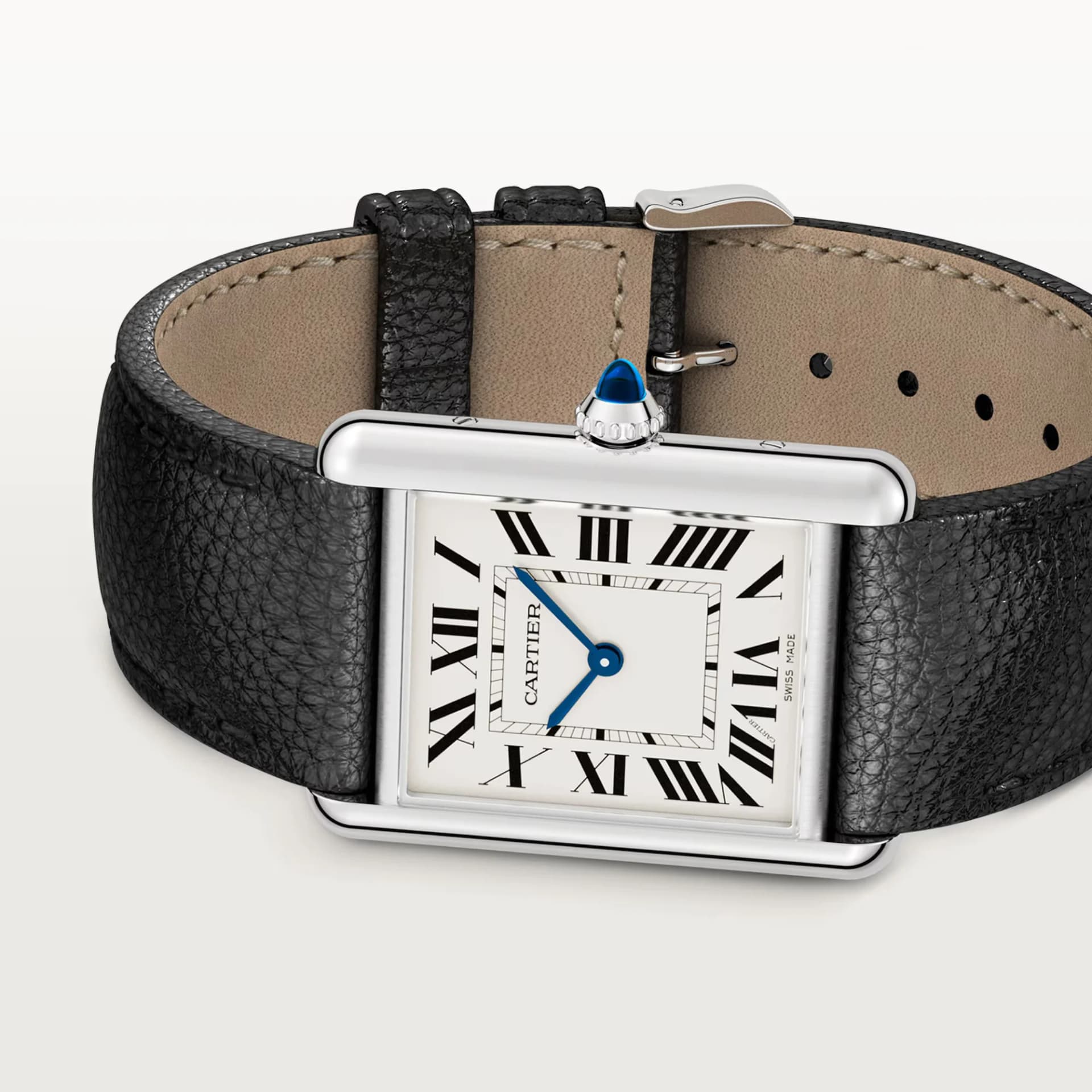 Cartier Tank Must de Cartier Large Model – Çelik, Gümüş Kadran, Siyah Deri Kayış, Uzun Pil Ömürlü 3