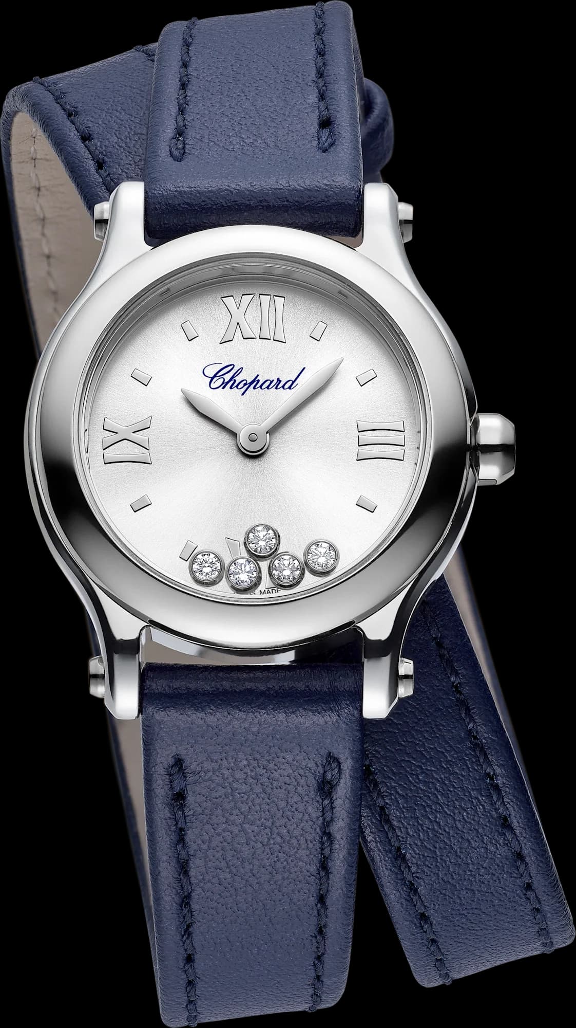 Chopard Happy Sport 25 mm – Çelik, Gümüş Kadran, Lacivert Dana Derisi Kayış 1