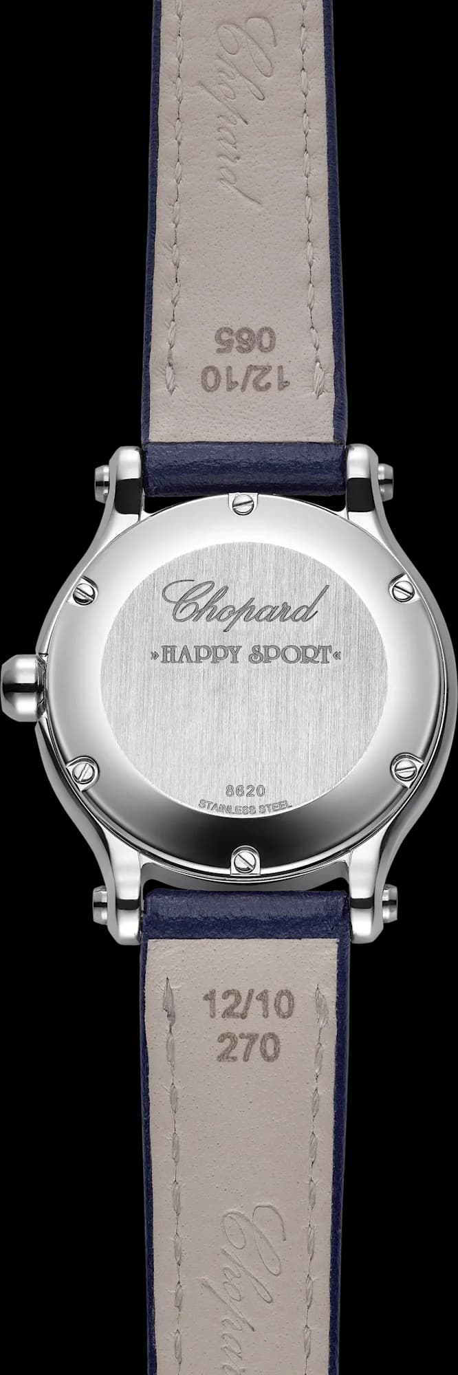 Chopard Happy Sport 25 mm – Çelik, Gümüş Kadran, Lacivert Dana Derisi Kayış 3