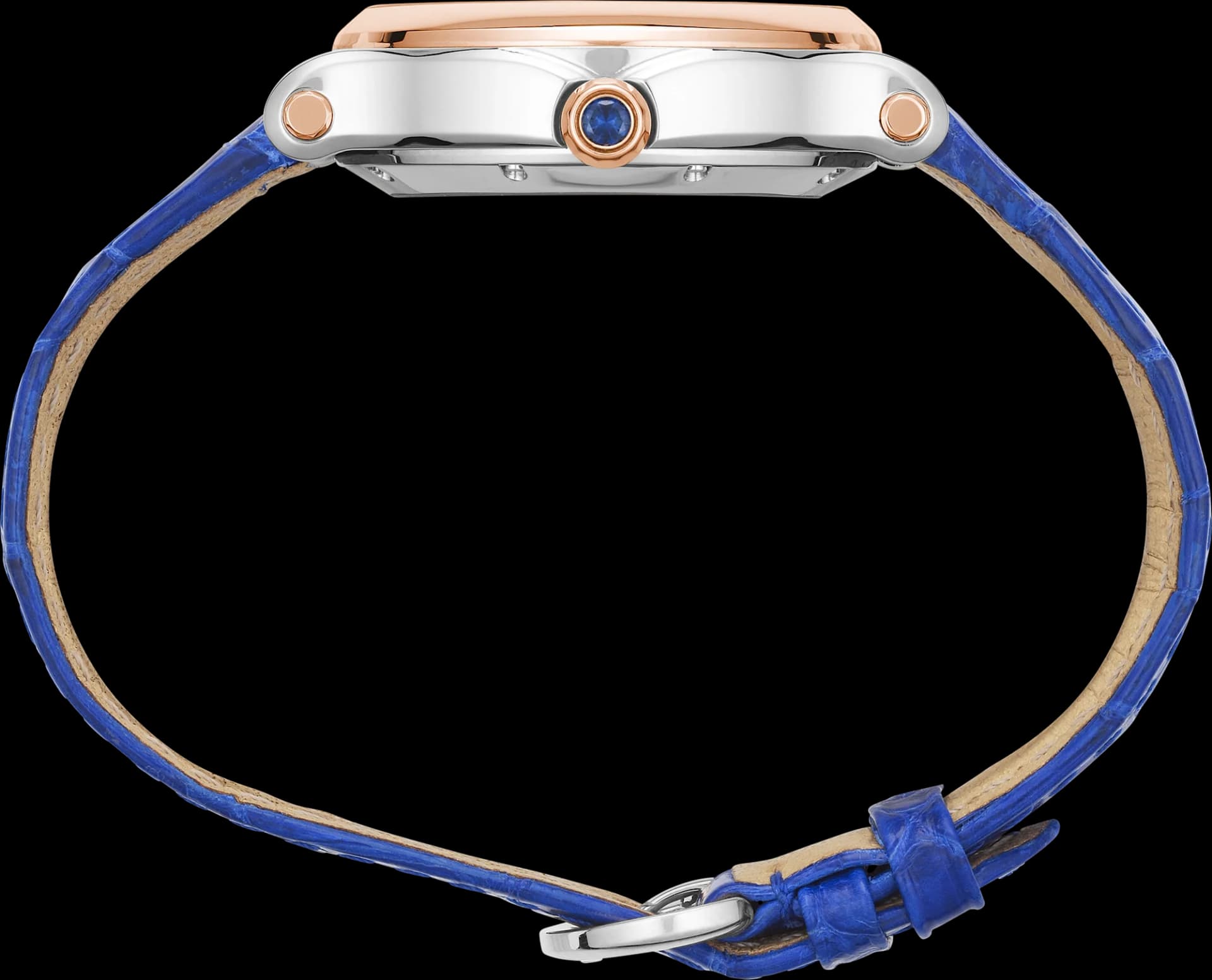 Chopard Happy Sport 29 x 31 mm – Çelik ve Pembe Altın, Gümüş Kadran, Mavi Timsah Derisi Kayış 3