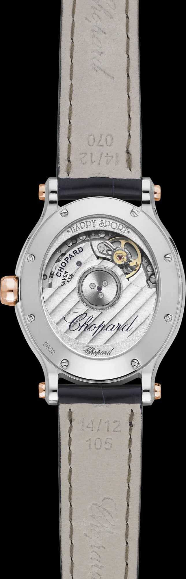 Chopard Happy Sport 29 x 31 mm – Çelik ve Pembe Altın, Gümüş Kadran, Mavi Timsah Derisi Kayış, Pırlanta Çerçeve 2