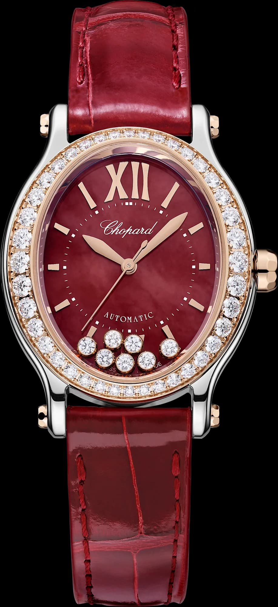 Chopard Happy Sport 29 x 31 mm – Çelik ve Pembe Altın, Kırmızı Sedef Kadran, Pırlanta Çerçeve 1