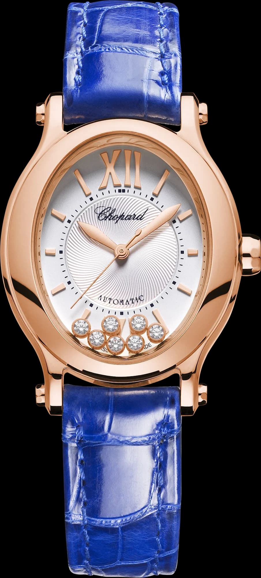 Chopard Happy Sport 29 x 31 mm – Pembe Altın, Gümüş Kadran, Mavi Timsah Derisi Kayış 1
