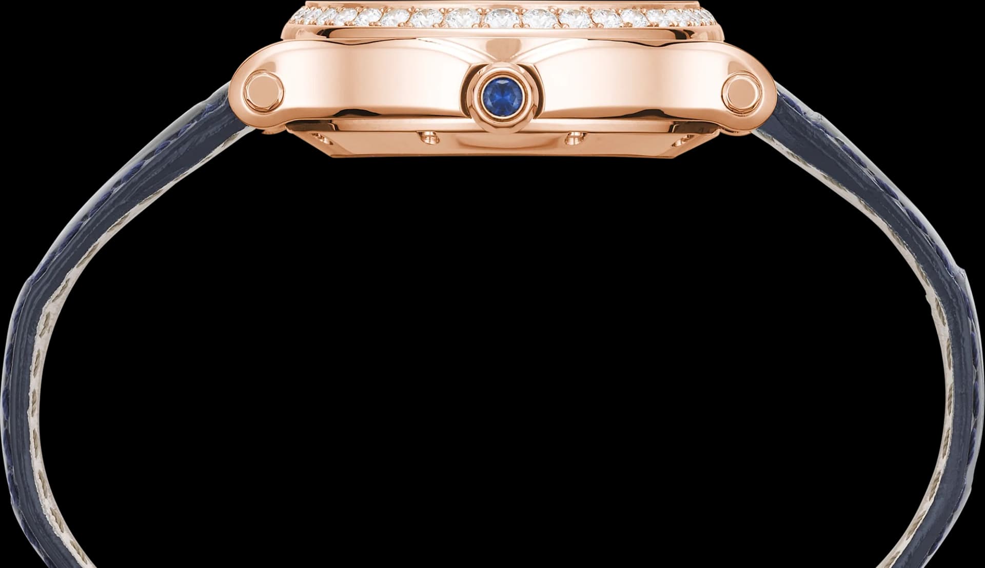 Chopard Happy Sport 29 x 31 mm – Pembe Altın, Gümüş Kadran, Mavi Timsah Derisi Kayış, Pırlanta Çerçeve 3