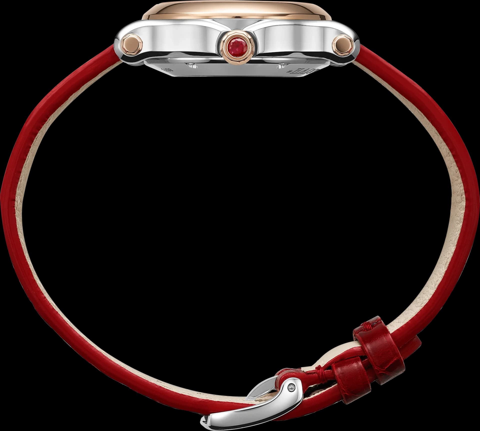 Chopard Happy Sport 30 mm – Çelik ve Pembe Altın, Gümüş Kadran, Kırmızı Timsah Derisi Kayış 3