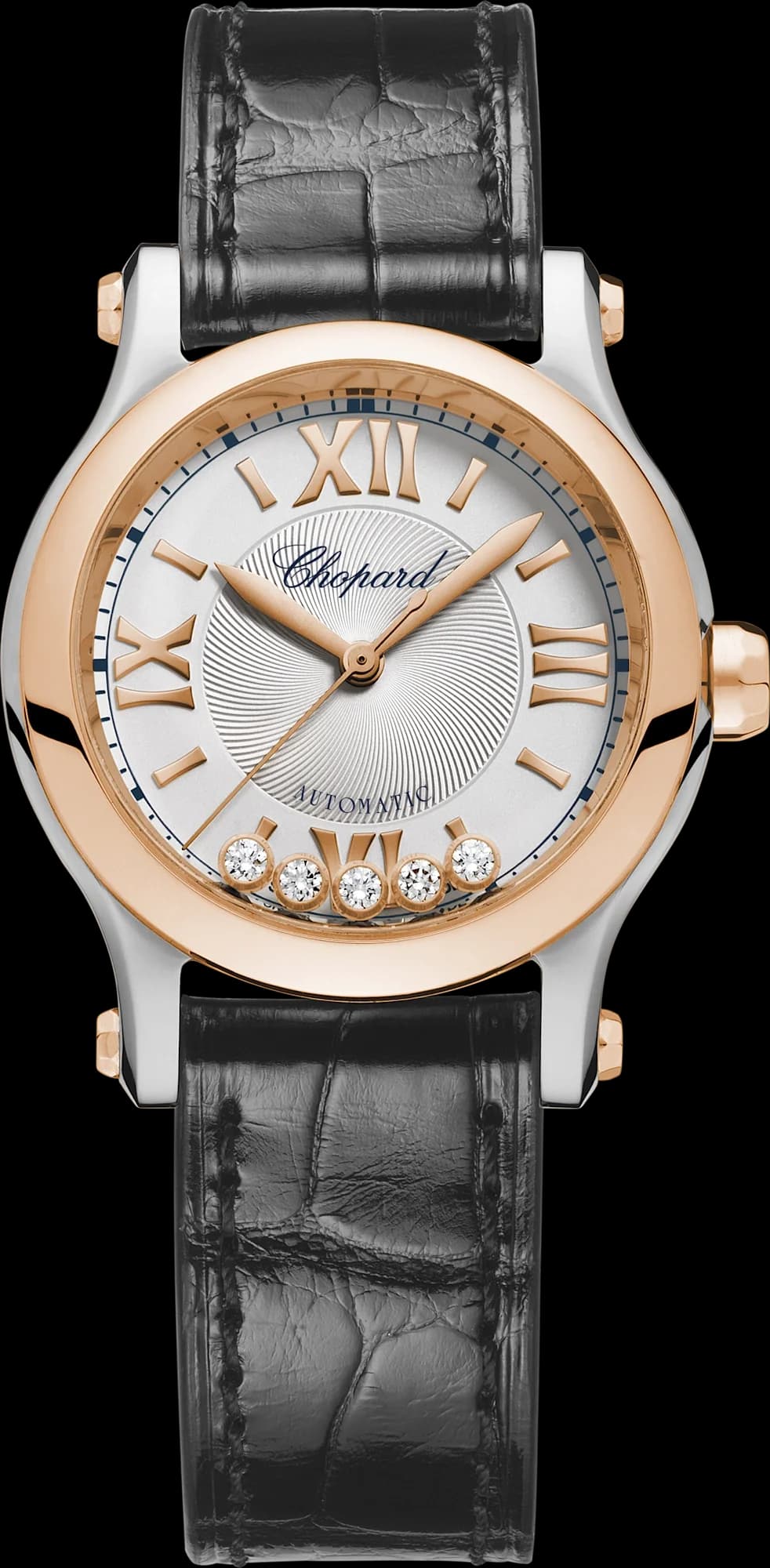 Chopard Happy Sport 30 mm – Çelik ve Pembe Altın, Gümüş Kadran, Siyah Timsah Derisi Kayış 1