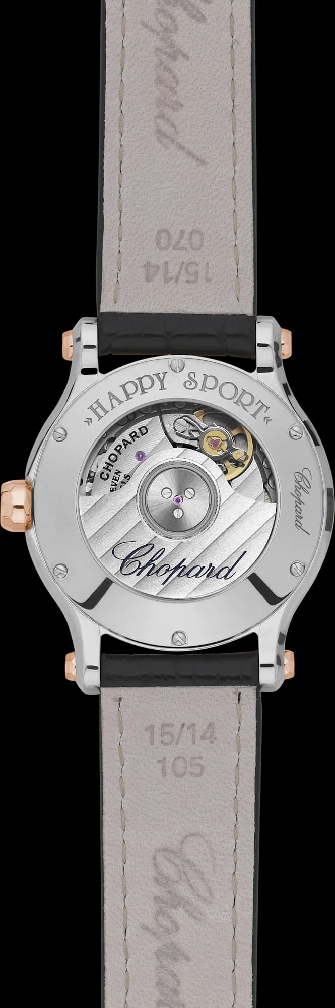 Chopard Happy Sport 30 mm – Çelik ve Pembe Altın, Gümüş Kadran, Siyah Timsah Derisi Kayış, Pırlanta Çerçeve 2