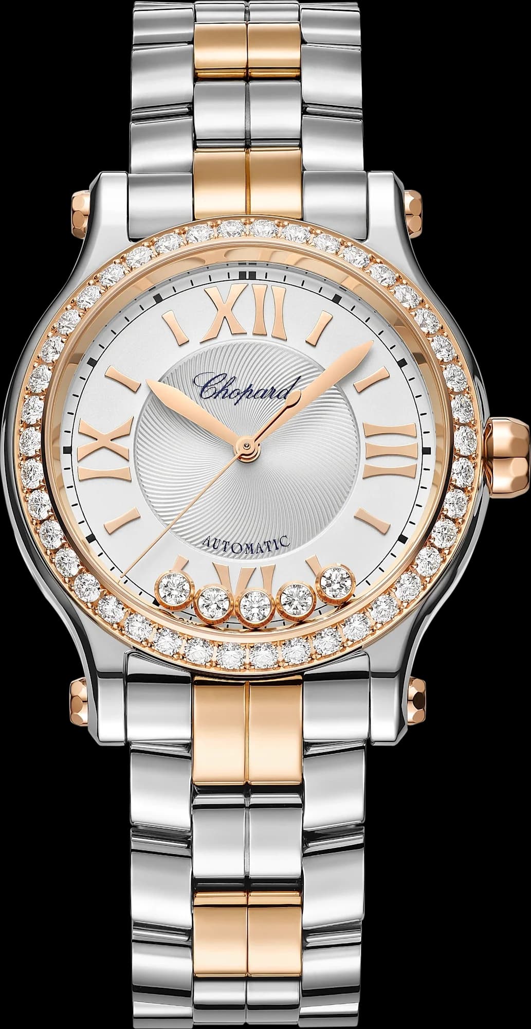 Chopard Happy Sport 33 mm – Çelik ve Pembe Altın, Gümüş Kadran, Çelik ve Altın Bilezik, Pırlanta Çerçeve 1