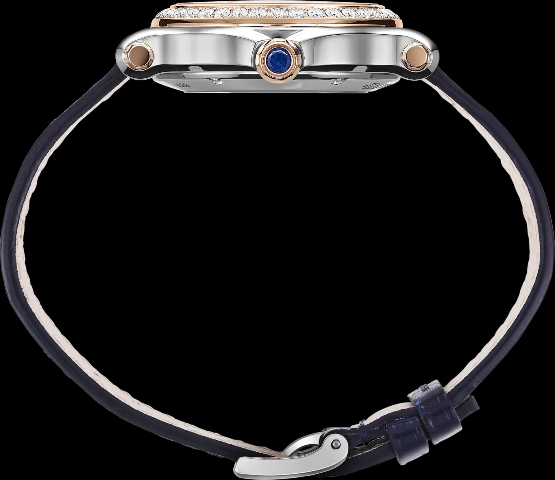 Chopard Happy Sport 33 mm – Çelik ve Pembe Altın, Gümüş Kadran, Mavi Timsah Derisi Kayış, Pırlanta Çerçeve 3