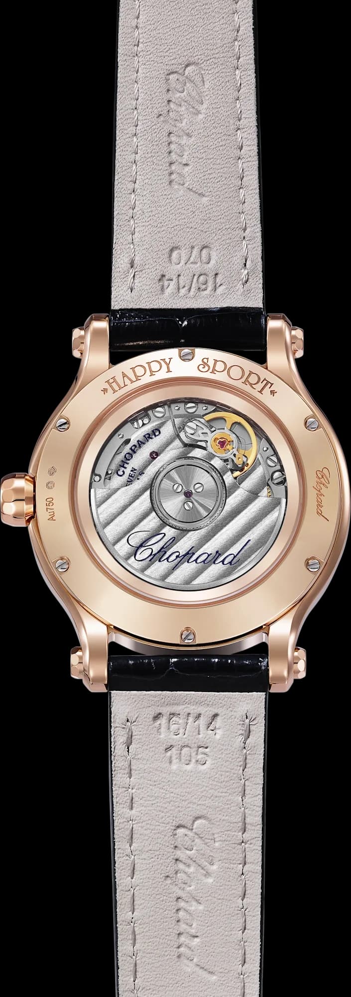Chopard Happy Sport 33 mm – Pembe Altın, Gümüş Kadran, Mavi Timsah Derisi Kayış, Pırlanta Çerçeve 2