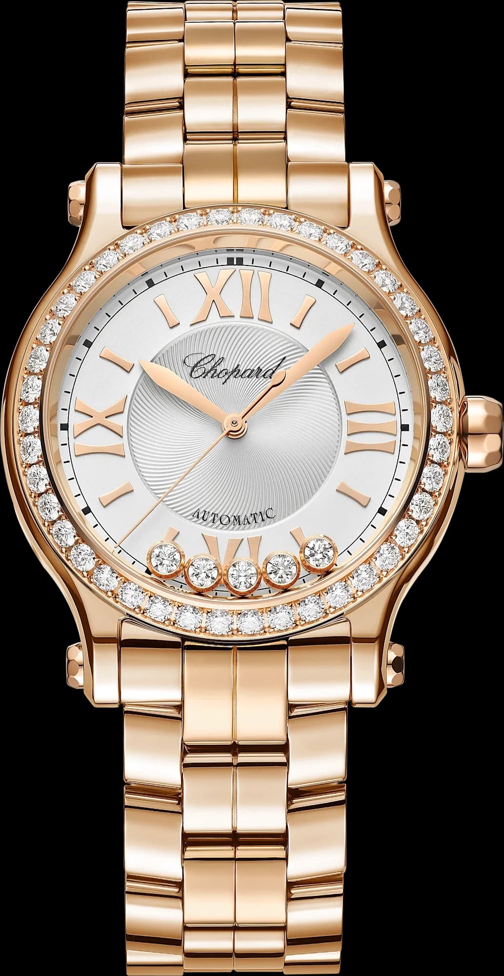 Chopard Happy Sport 33 mm – Pembe Altın, Gümüş Kadran, Pembe Altın Bilezik 1