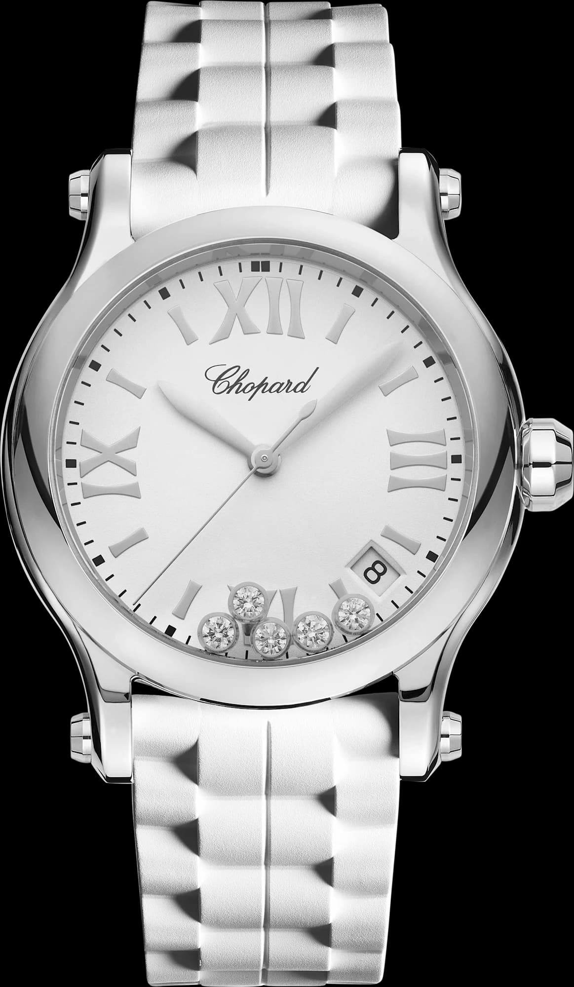 Chopard Happy Sport 36 mm – Çelik, Beyaz Kadran, Siyah Kauçuk Kayış 1