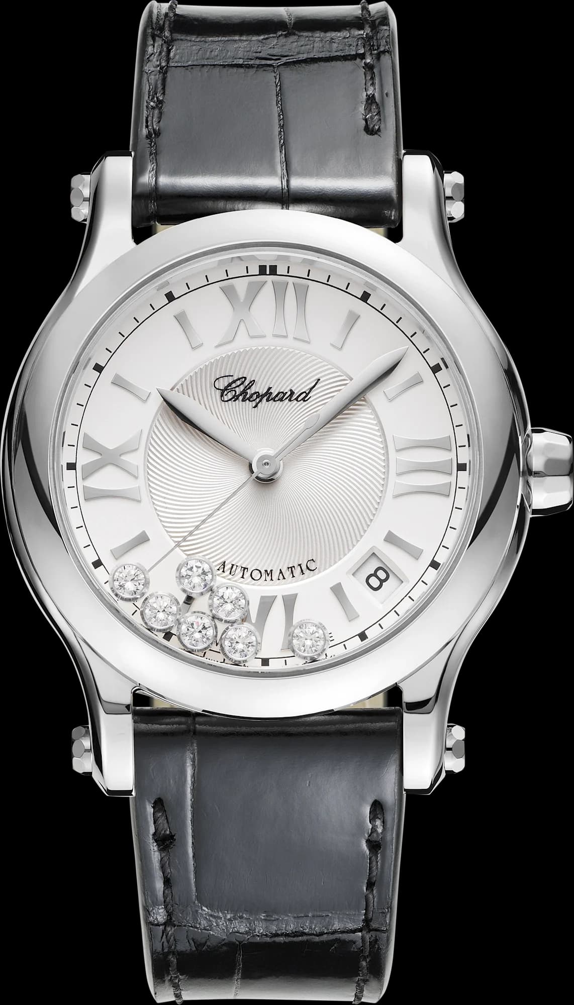 Chopard Happy Sport 36 mm – Çelik, Gümüş Kadran, Siyah Timsah Derisi Kayış 1