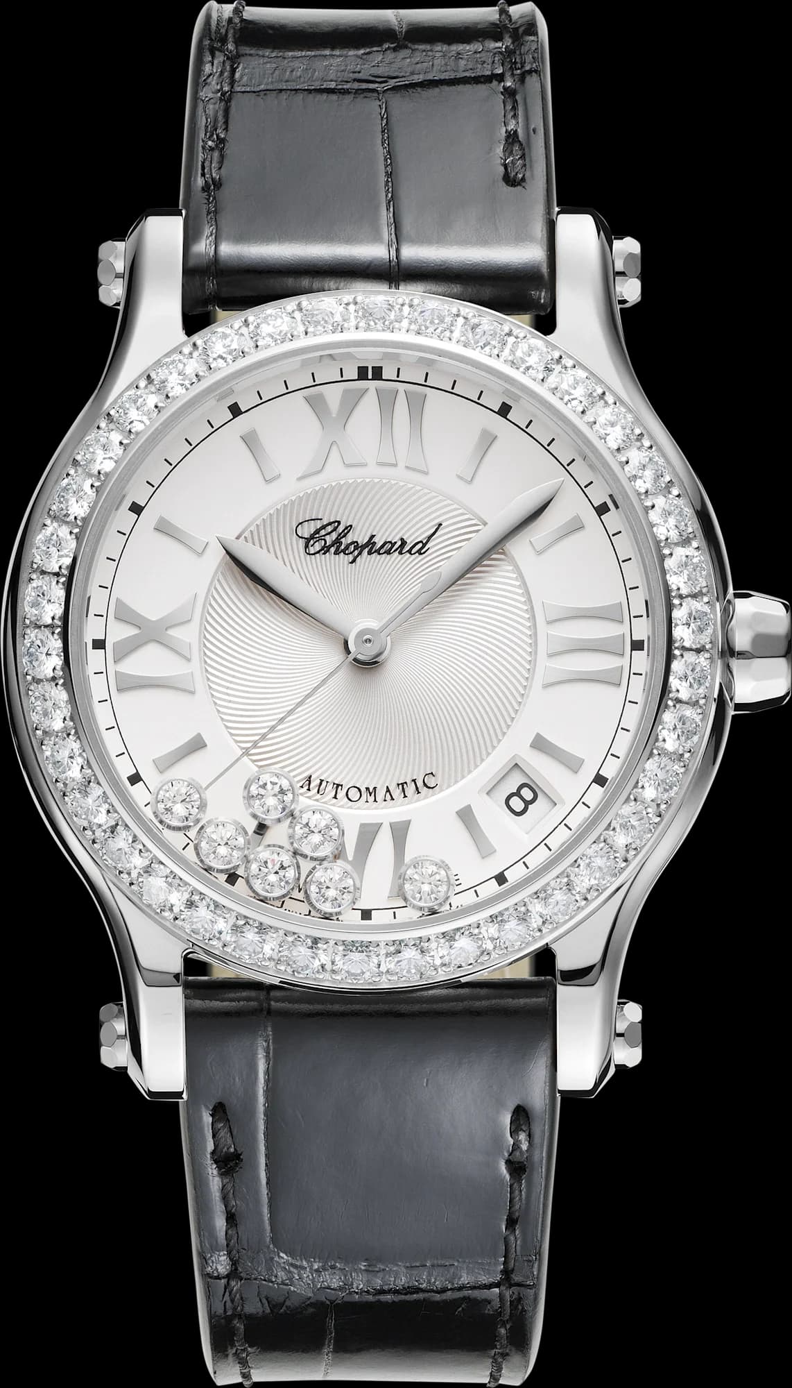 Chopard Happy Sport 36 mm – Çelik, Gümüş Kadran, Siyah Timsah Derisi Kayış, Pırlanta Çerçeve 1