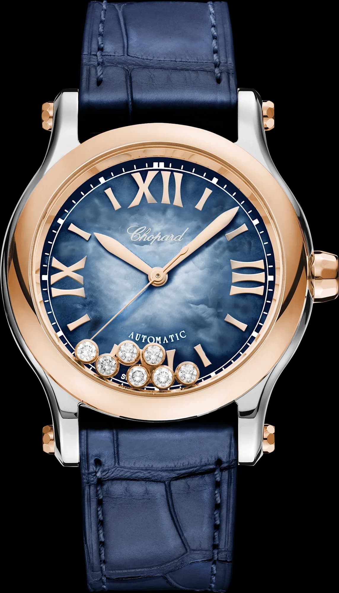 Chopard Happy Sport 36 mm – Çelik ve Pembe Altın, Sedef Kadran, Mavi Timsah Derisi Kayış 1