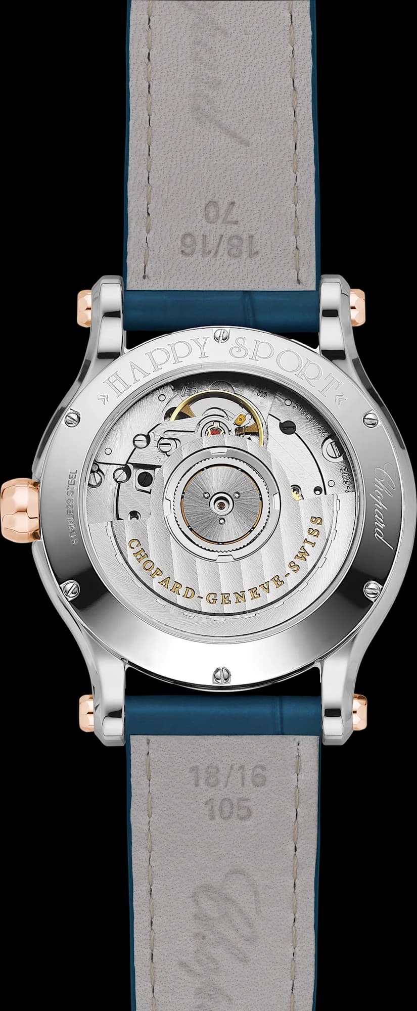 Chopard Happy Sport 36 mm – Çelik ve Pembe Altın, Sedef Kadran, Mavi Timsah Derisi Kayış 2
