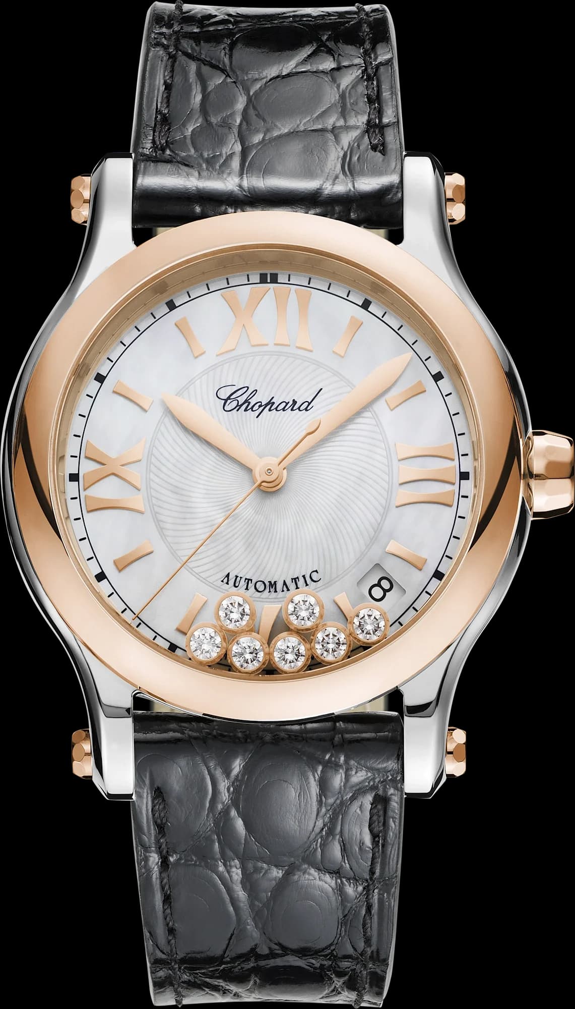 Chopard Happy Sport 36 mm – Çelik ve Pembe Altın, Sedef Kadran, Siyah Timsah Derisi Kayış 1