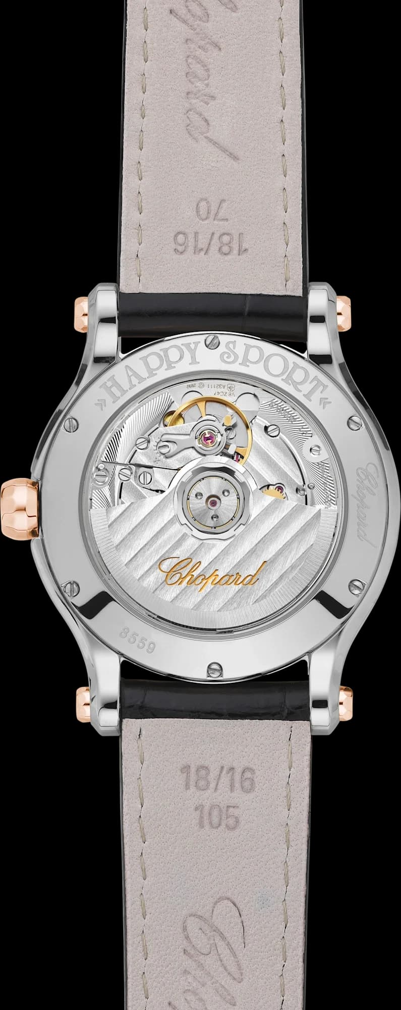 Chopard Happy Sport 36 mm – Çelik ve Pembe Altın, Sedef Kadran, Siyah Timsah Derisi Kayış 2