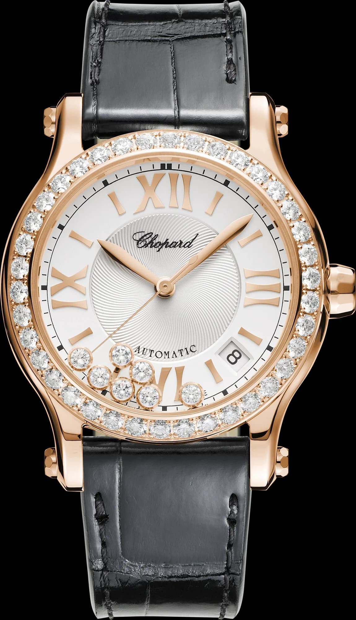 Chopard Happy Sport 36 mm – Pembe Altın, Gümüş Kadran, Pırlanta Çerçeve 1