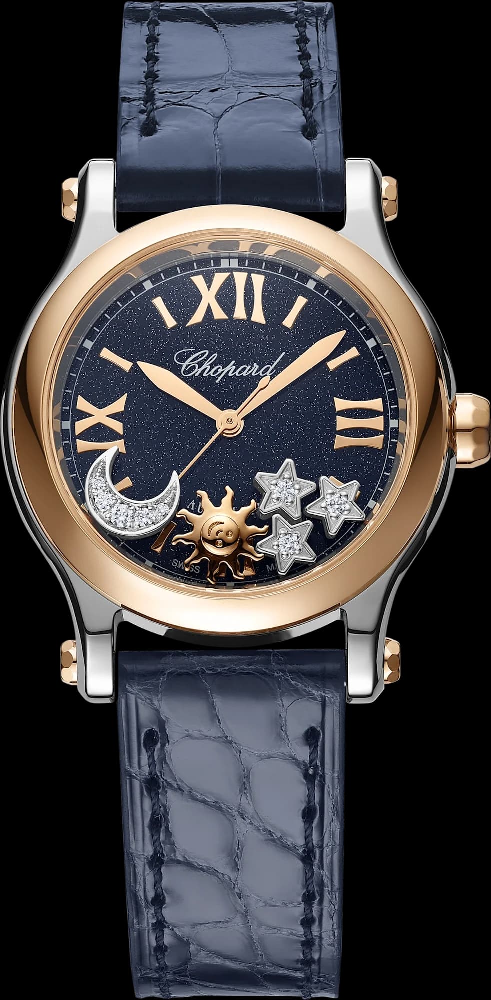 Chopard Happy Sport Sun, Moon and Stars 30 mm – Çelik ve Pembe Altın, Mavi Kadran 1