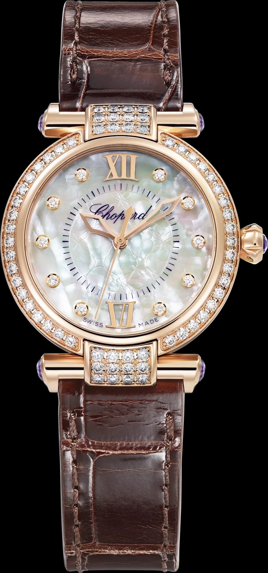Chopard Imperiale – Pembe Altın, Sedef Kadran, Pırlantalı, Kahverengi Timsah Derisi Kayış 1
