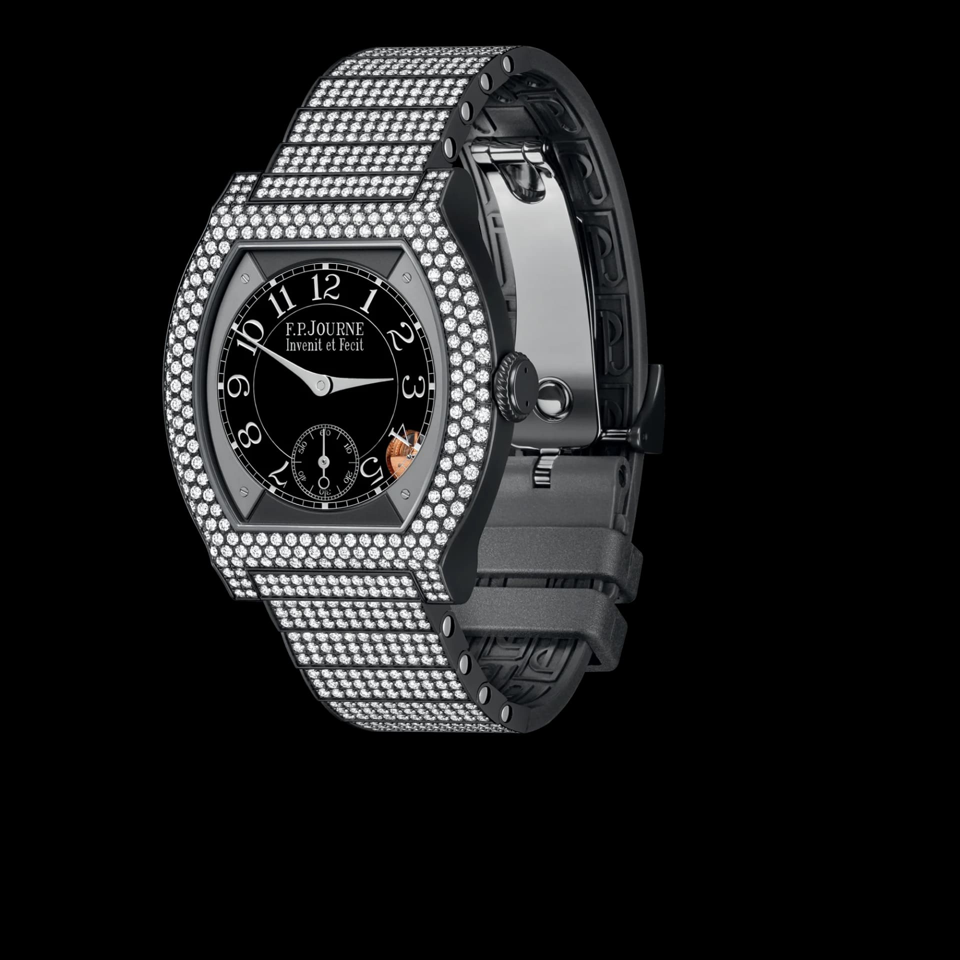 F.P. Journe Élégante 40 mm Titalyt 12 Rows of Diamonds and Set Bracelet – Gri Kauçuk Astar 1