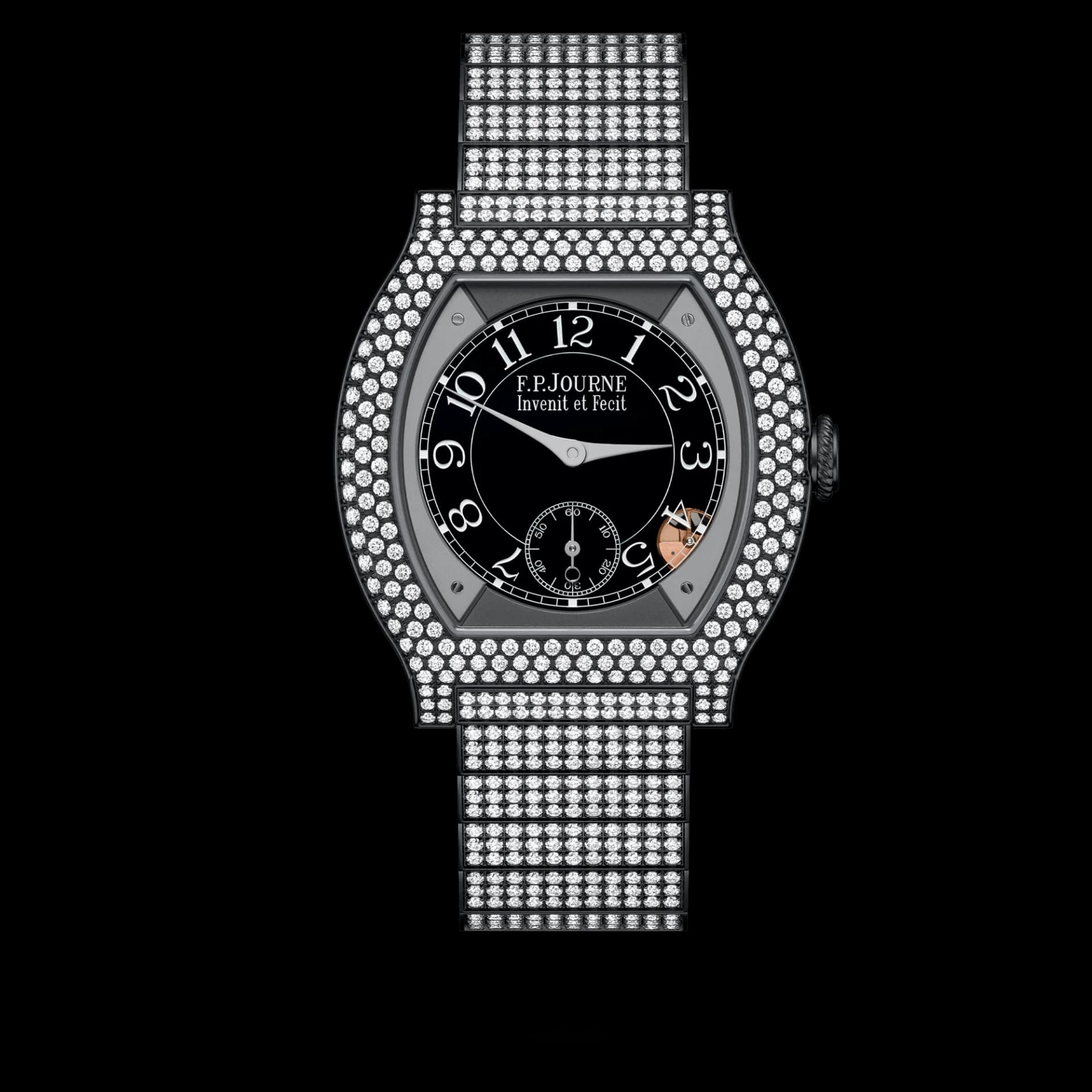 F.P. Journe Élégante 40 mm Titalyt 12 Rows of Diamonds and Set Bracelet – Gri Kauçuk Astar 2